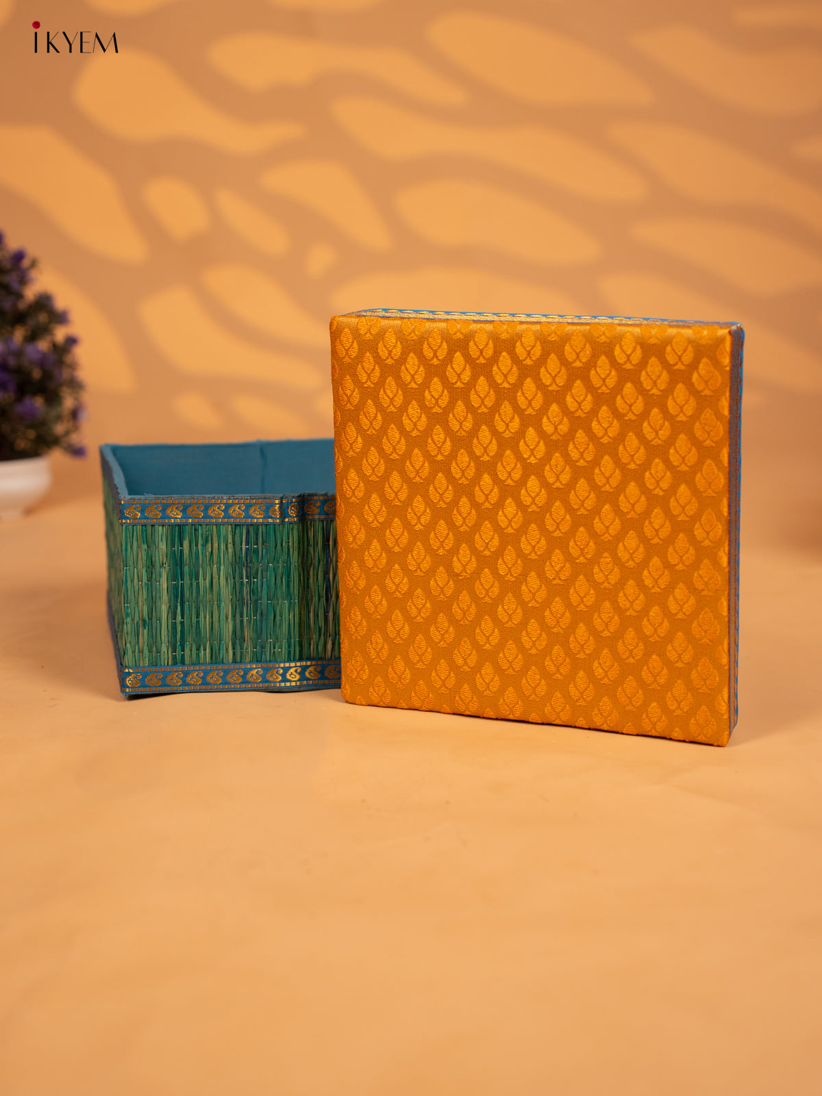 Decorative Foldable Korai Box with Raw Silk Top - Yellow - KB17162