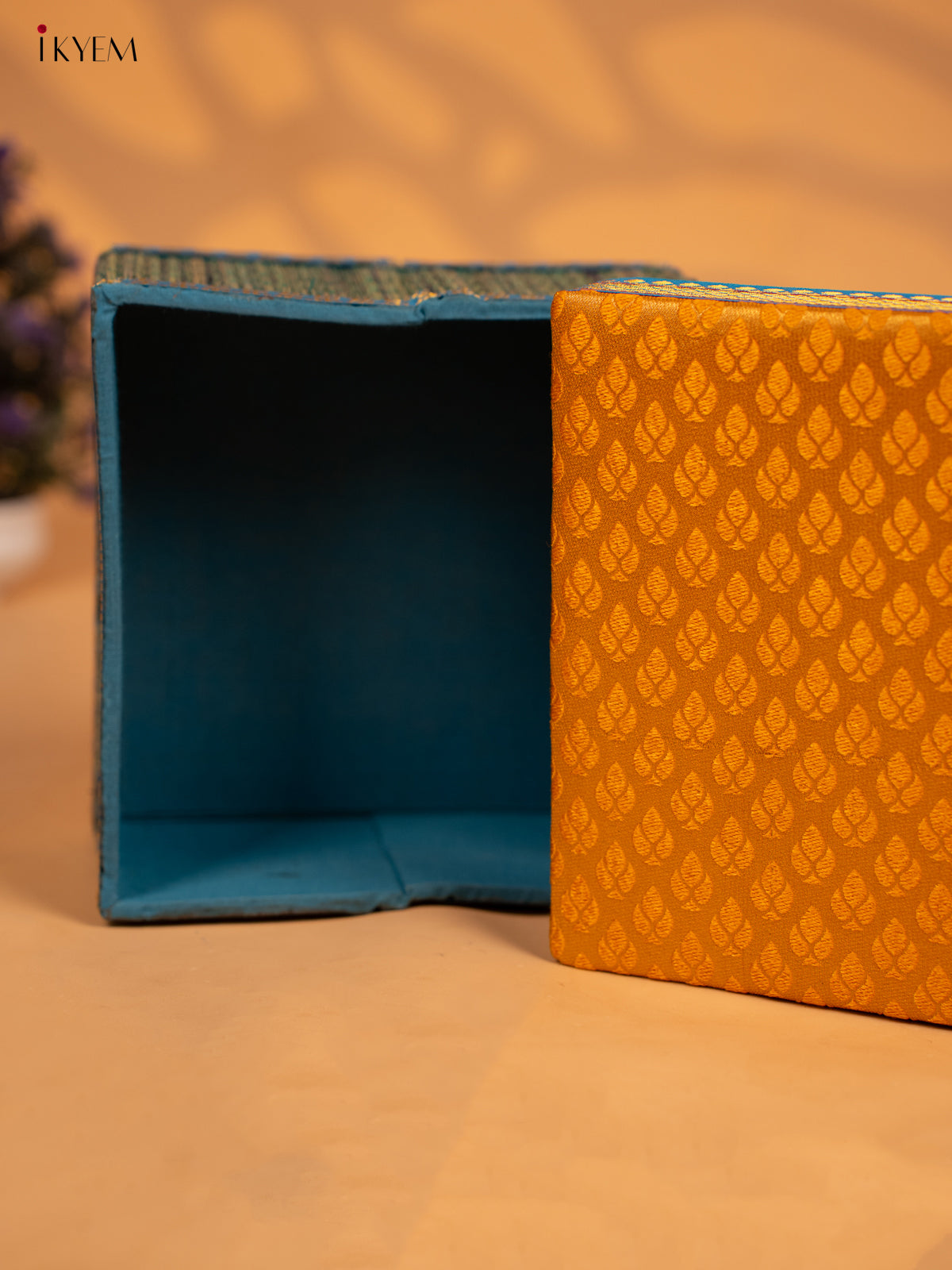 Decorative Foldable Korai Box with Raw Silk Top - Yellow - KB17162