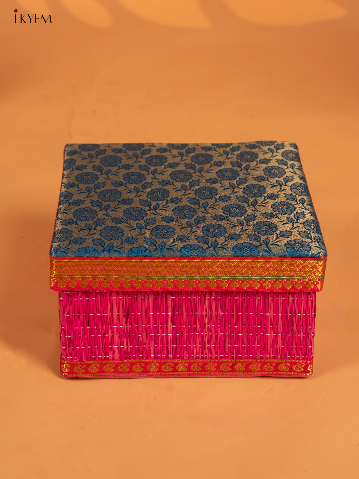 Decorative Foldable Korai Box with Raw Silk Top - Sky Blue - KB17163