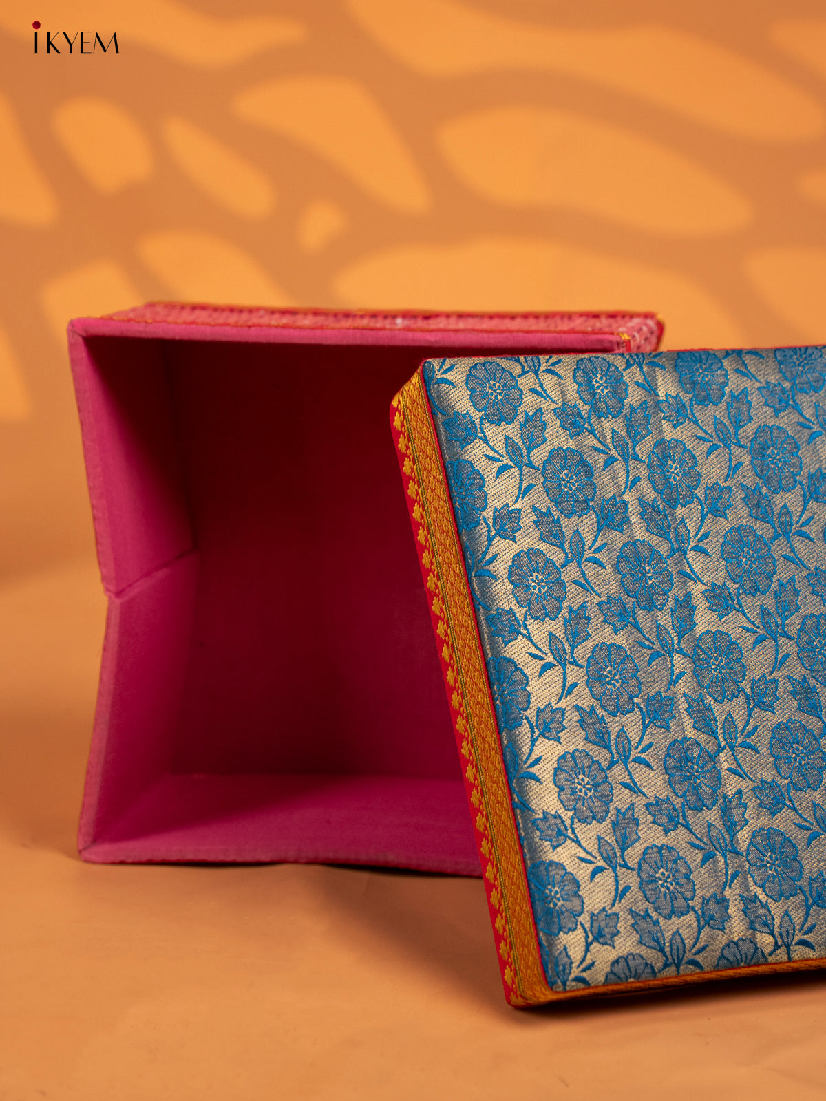 Decorative Foldable Korai Box with Raw Silk Top - Sky Blue - KB17163