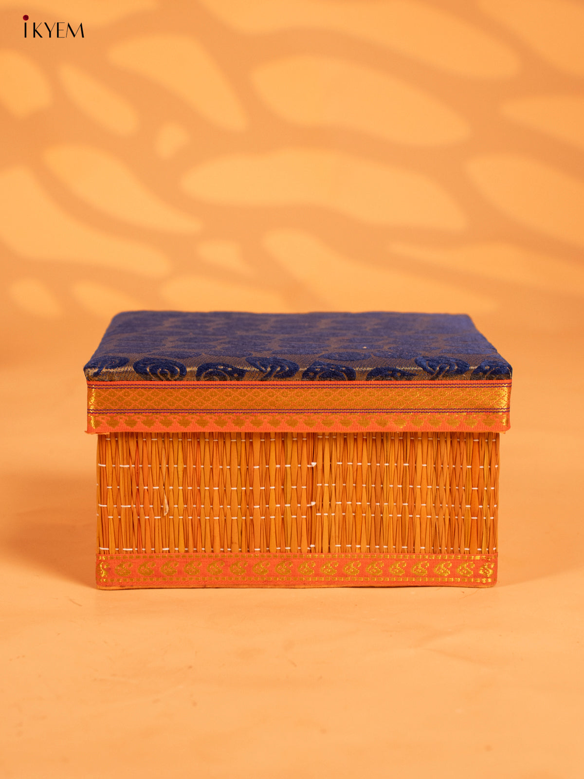 Decorative Foldable Korai Box with Raw Silk Top - Navy Blue- KB17164