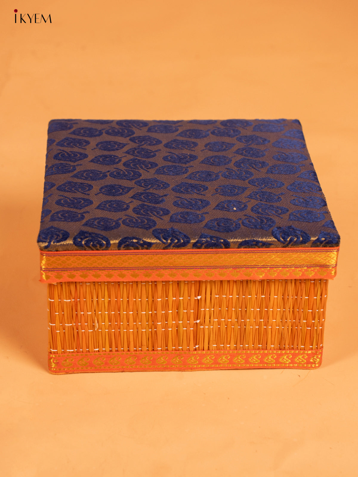 Decorative Foldable Korai Box with Raw Silk Top - Navy Blue- KB17164