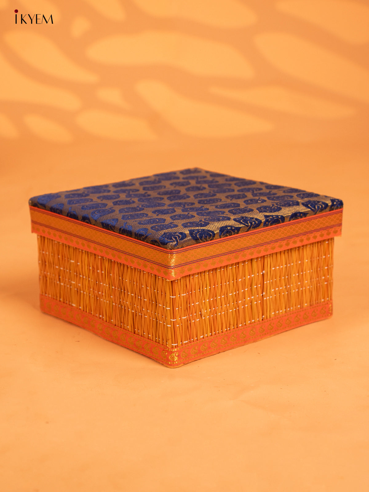 Decorative Foldable Korai Box with Raw Silk Top - Navy Blue- KB17164