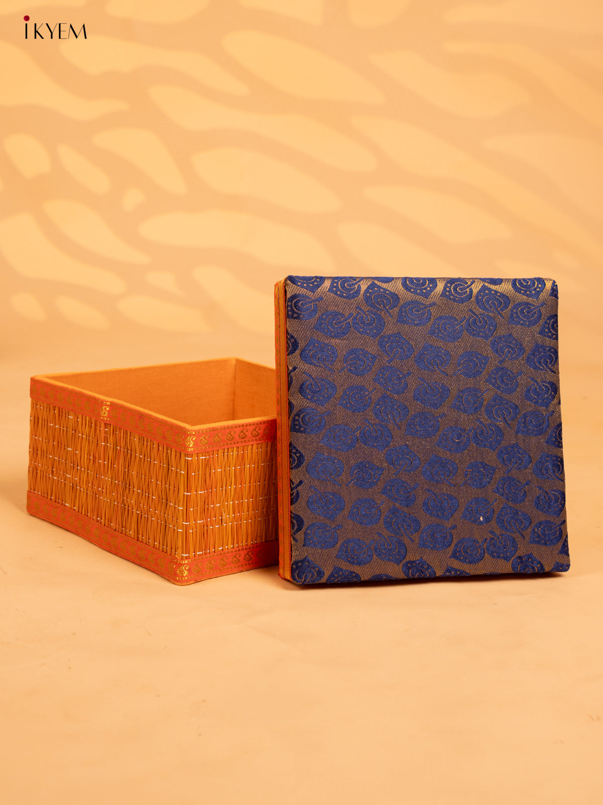 Decorative Foldable Korai Box with Raw Silk Top - Navy Blue- KB17164