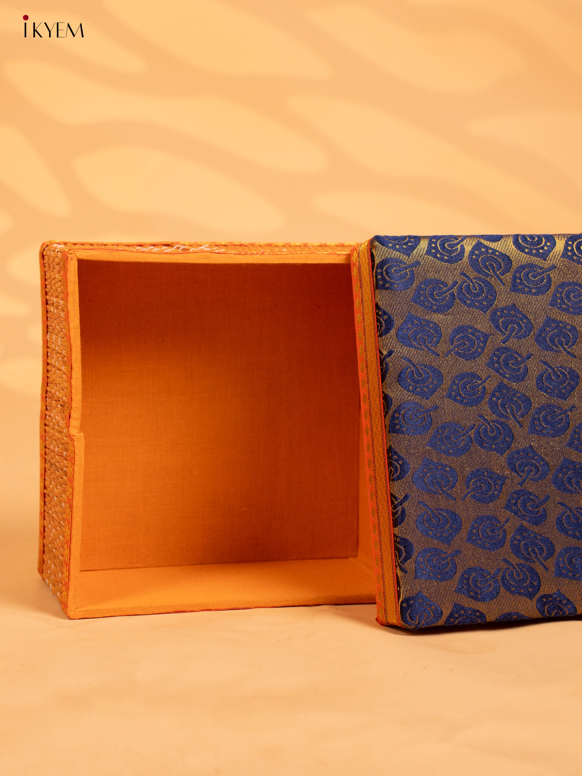 Decorative Foldable Korai Box with Raw Silk Top - Navy Blue- KB17164