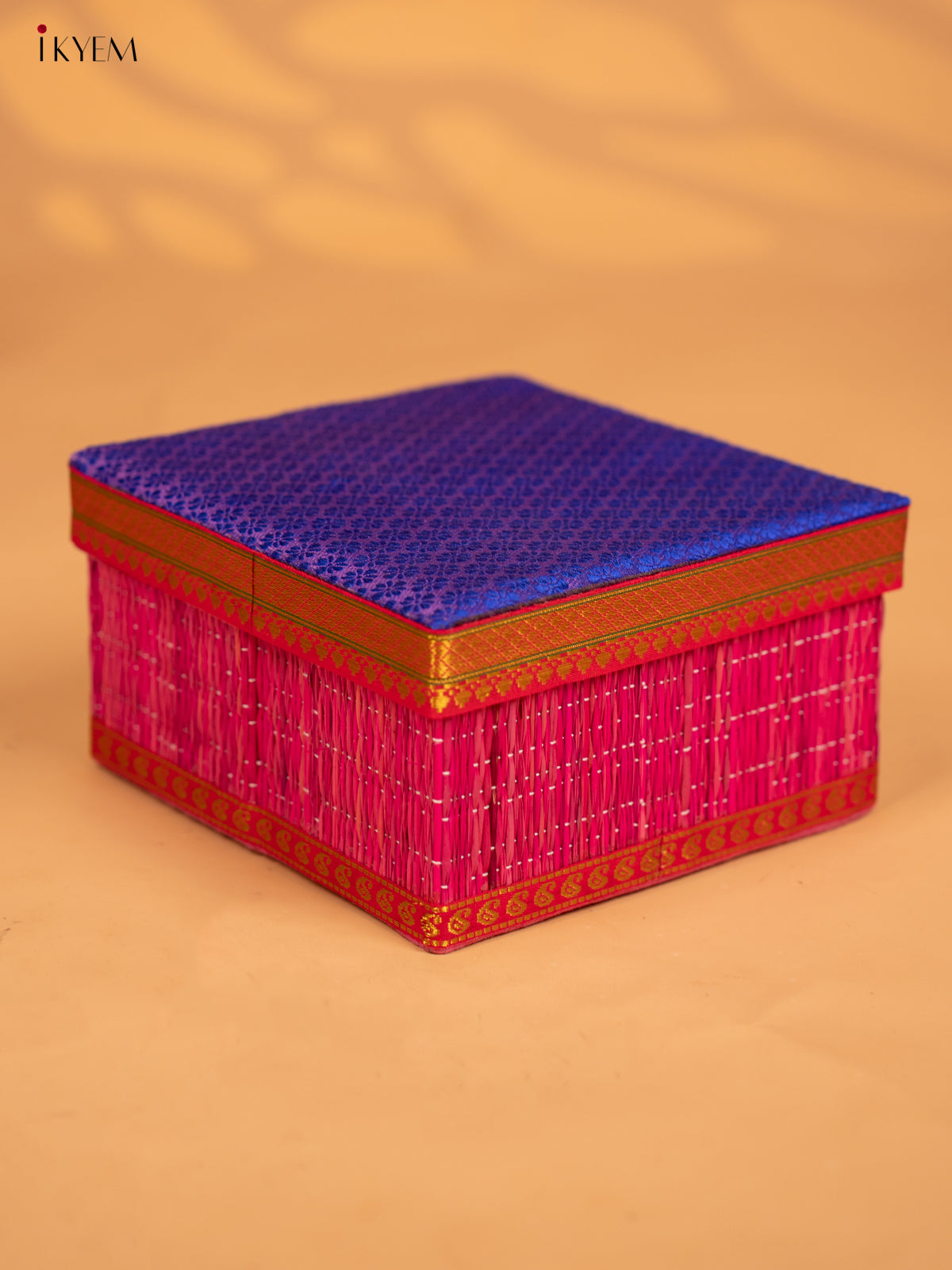 Decorative Foldable Korai Box with Raw Silk Top - Royal Blue - KB17165