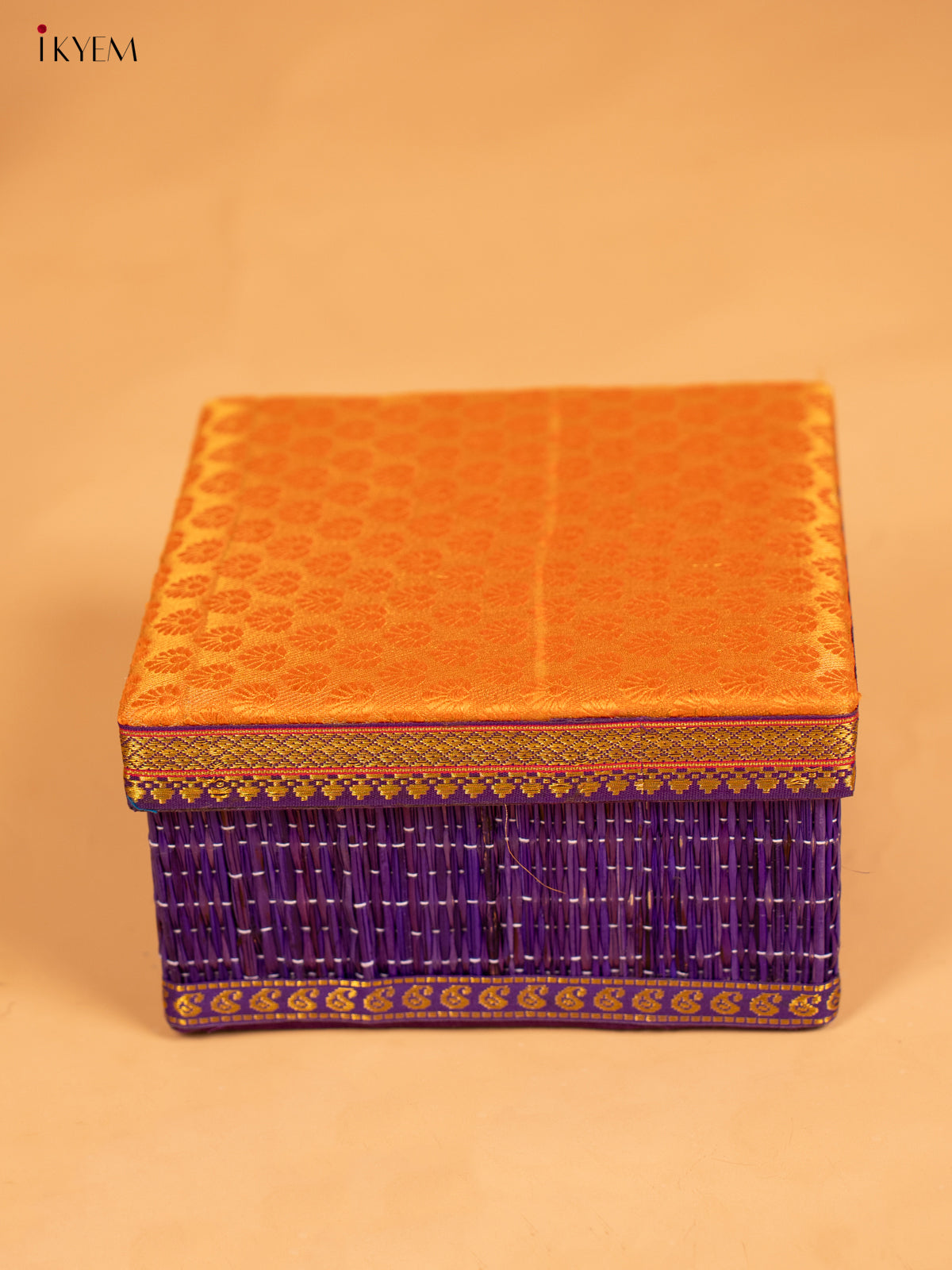 Decorative Foldable Korai Box with Raw Silk Top - Orange - KB17166