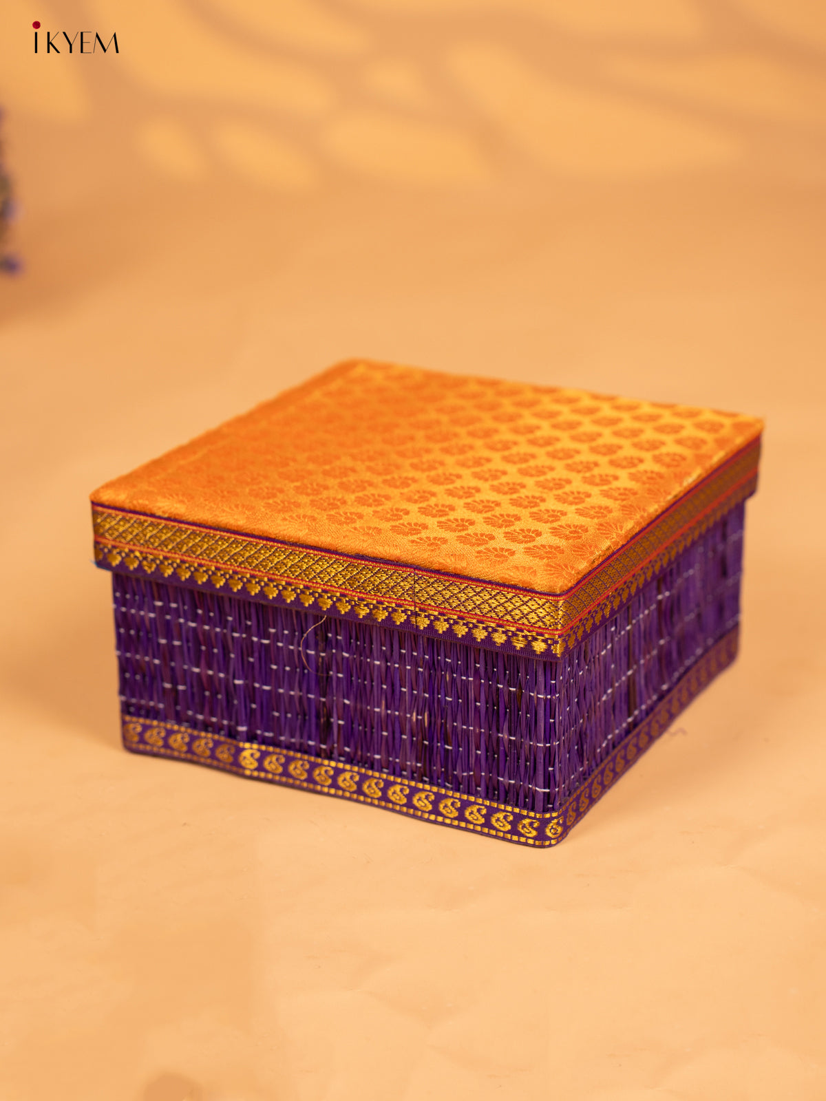 Decorative Foldable Korai Box with Raw Silk Top - Orange - KB17166