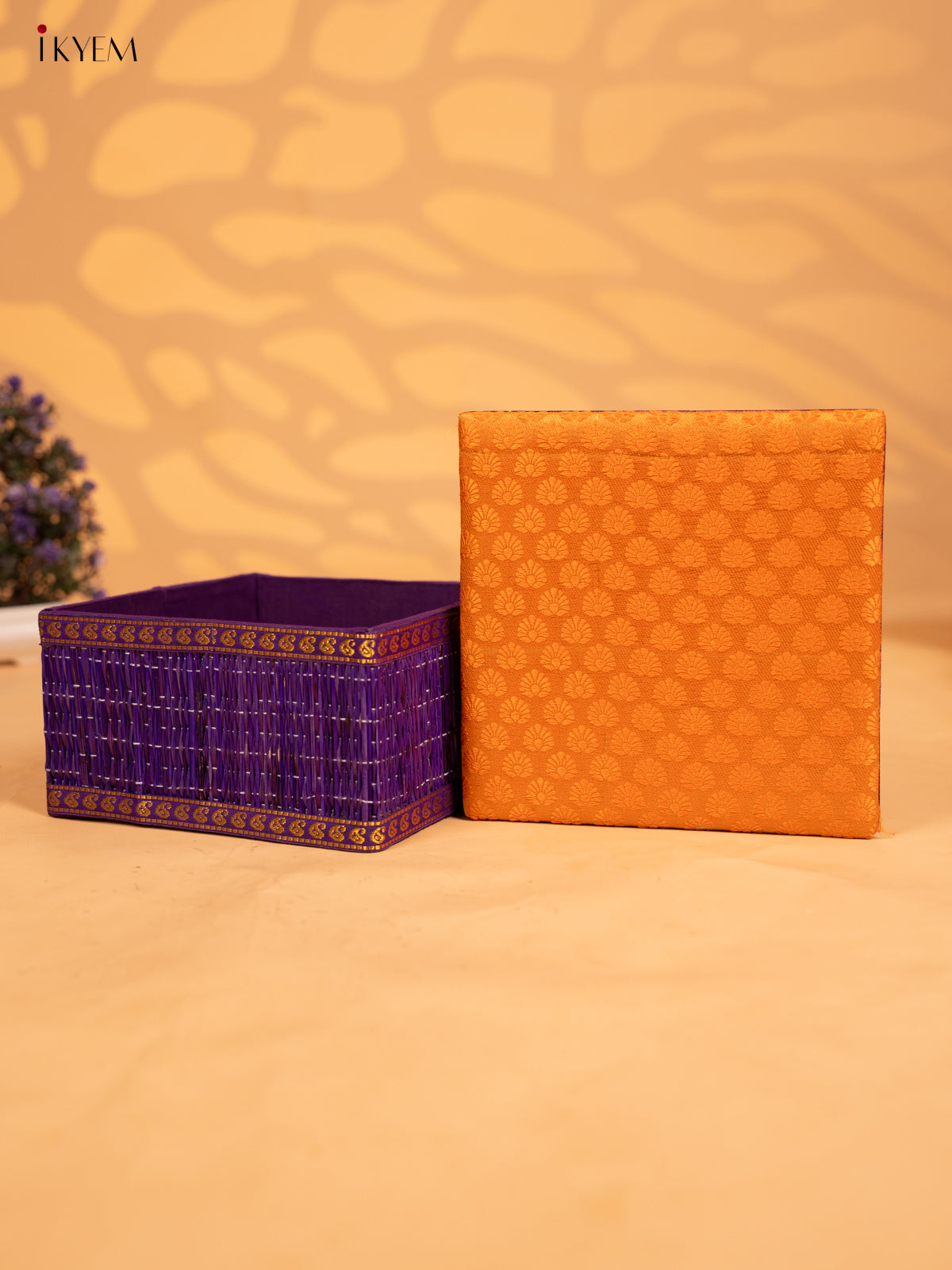 Decorative Foldable Korai Box with Raw Silk Top - Orange - KB17166