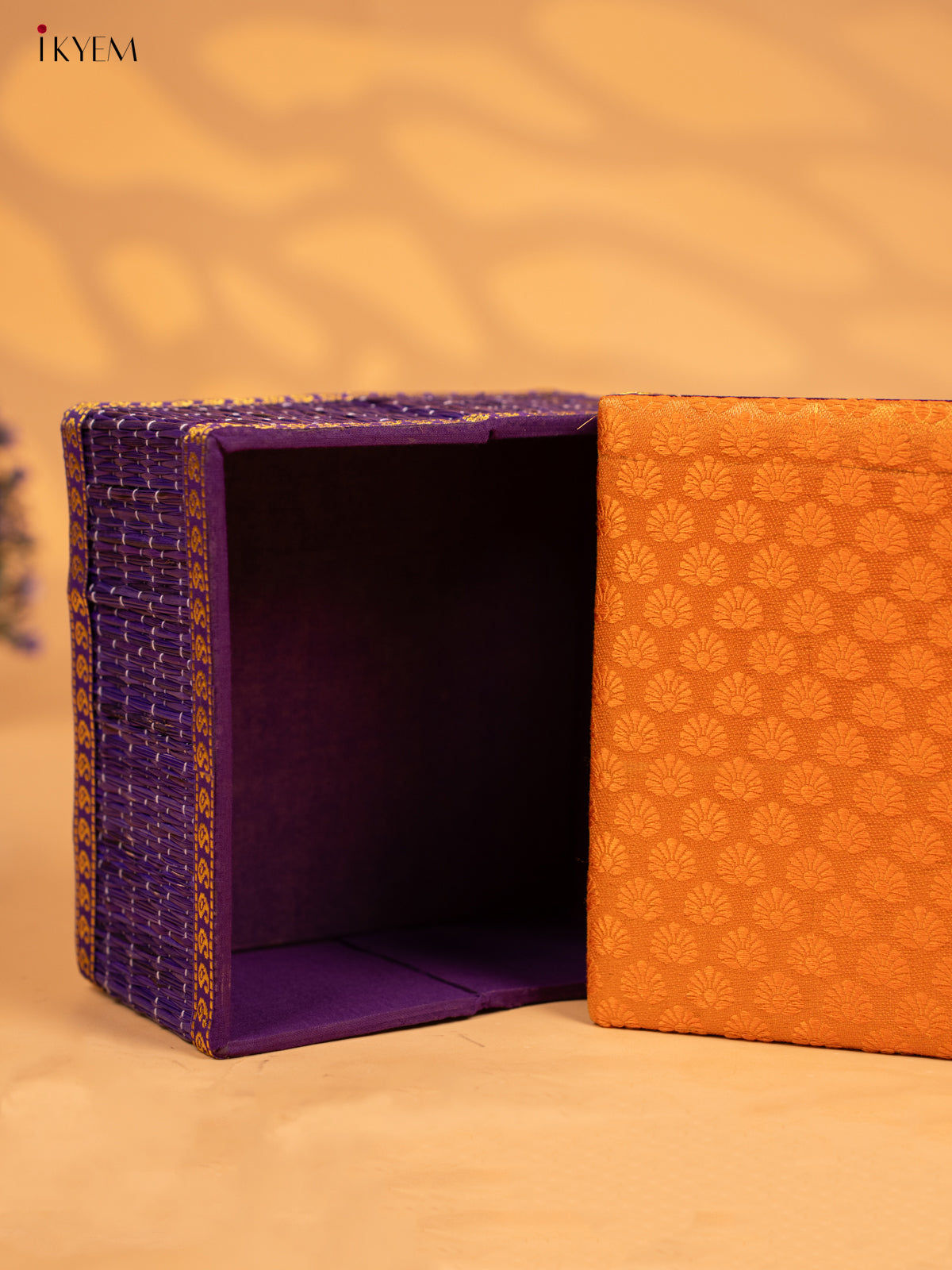 Decorative Foldable Korai Box with Raw Silk Top - Orange - KB17166