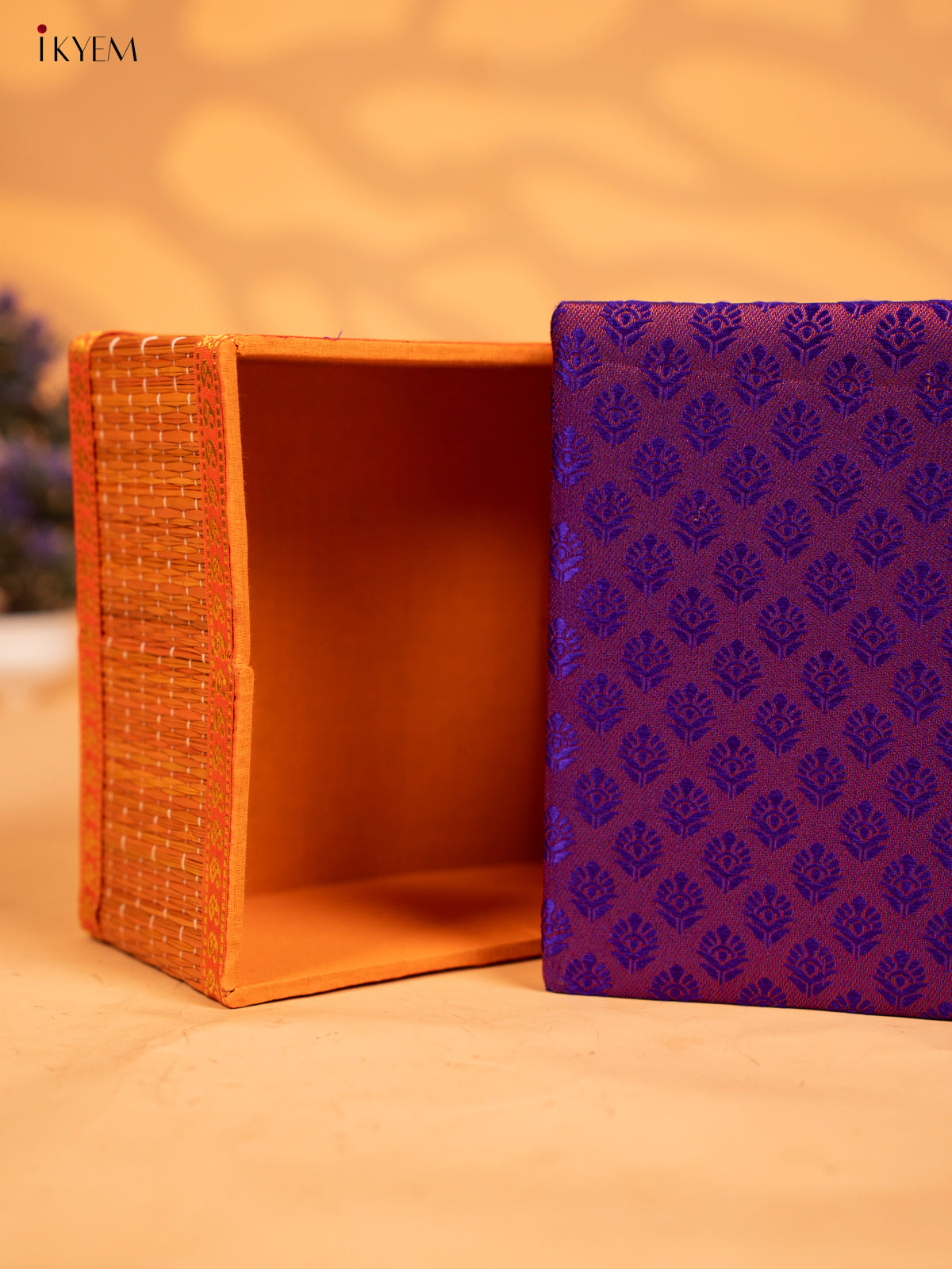 Decorative Foldable Korai Box with Raw Silk Top - Purple - KB17167