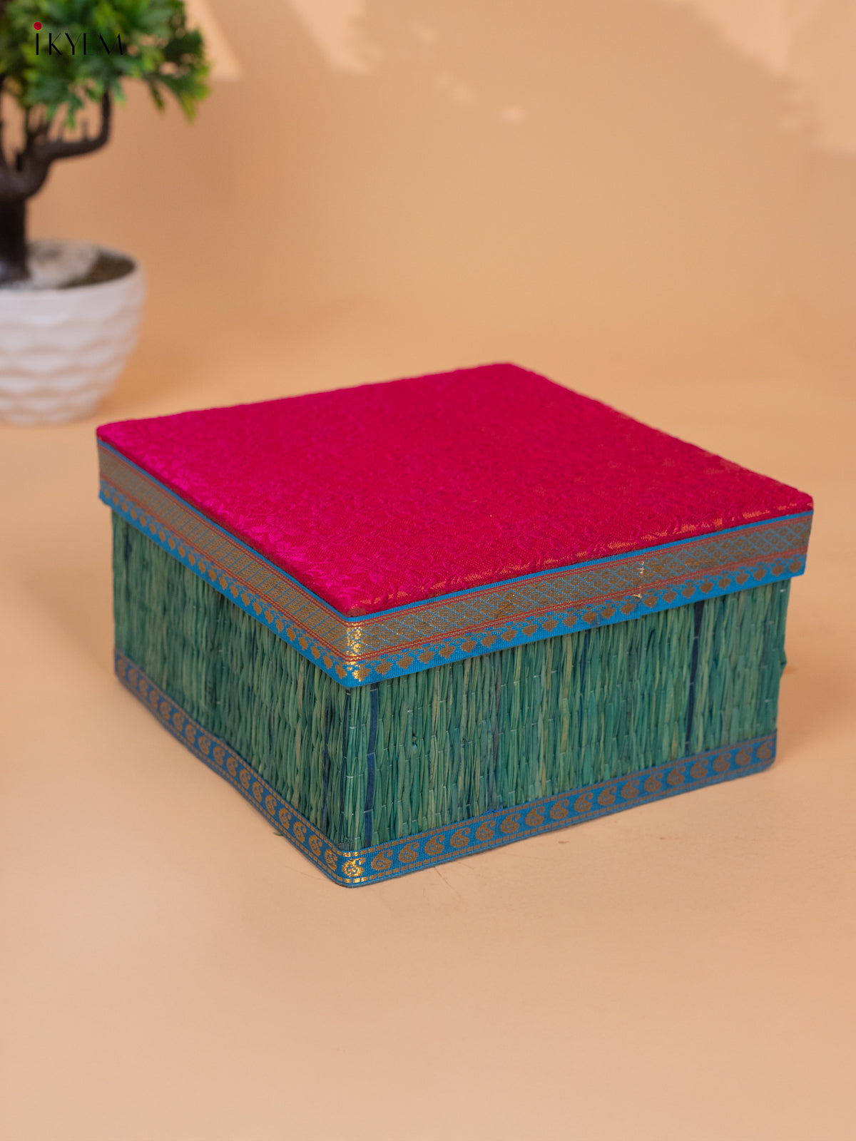 Decorative Foldable Korai Box with Raw Silk Top - Pink - KB17168