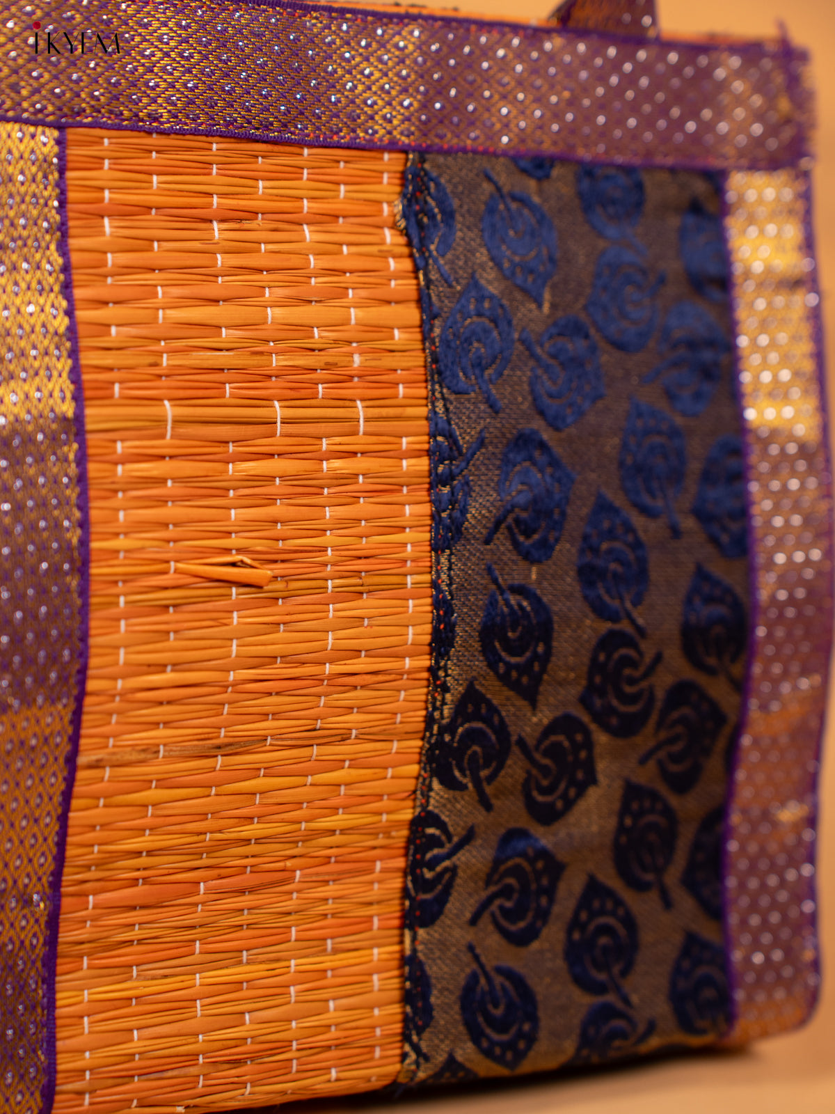 Half and Half Raw Silk with Korai Handbag 9 Inch- Orange & Blue - KB17170