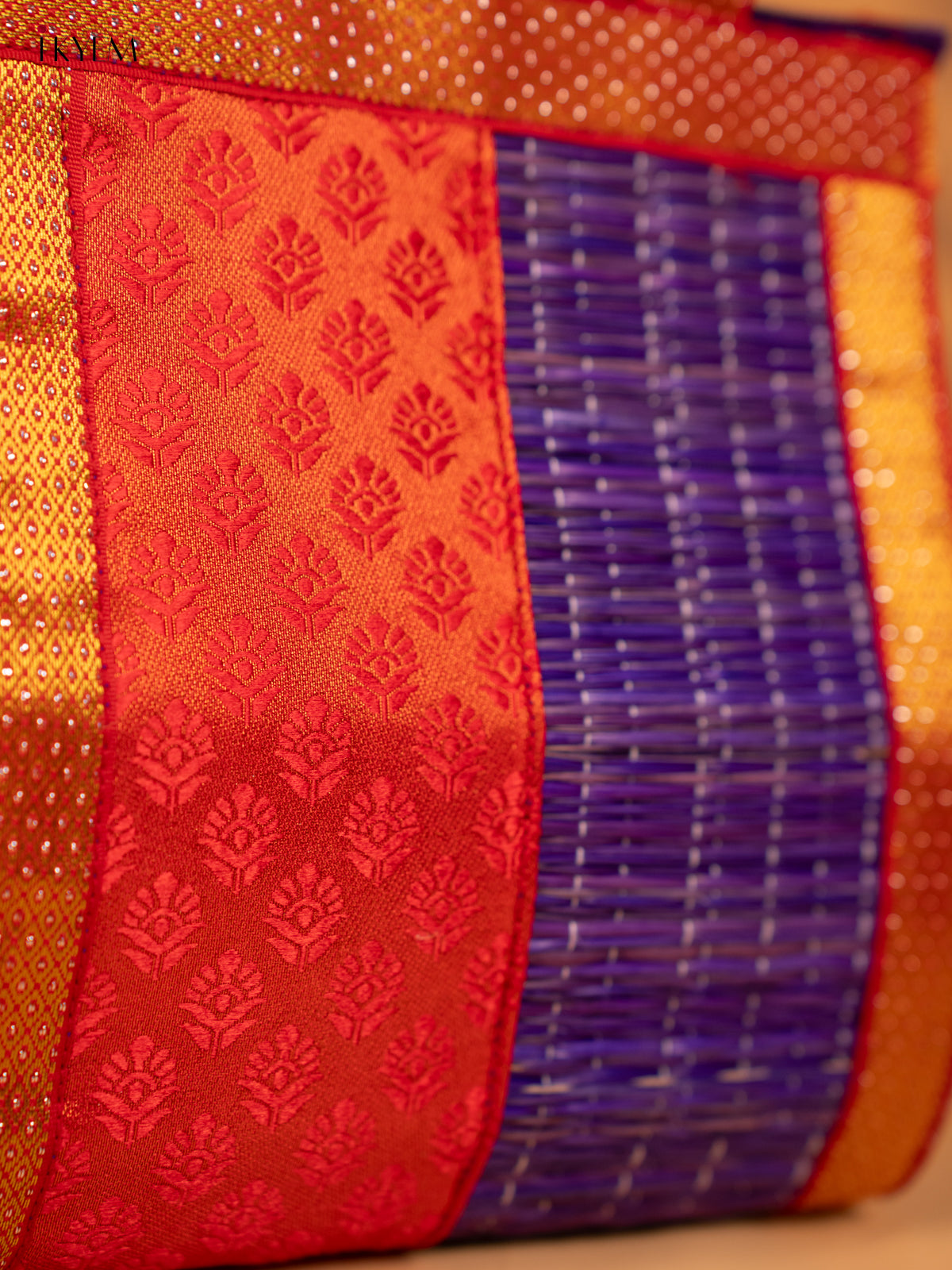 Half and Half Raw Silk with Korai Handbag 9 Inch- Red & Purple - KB17172