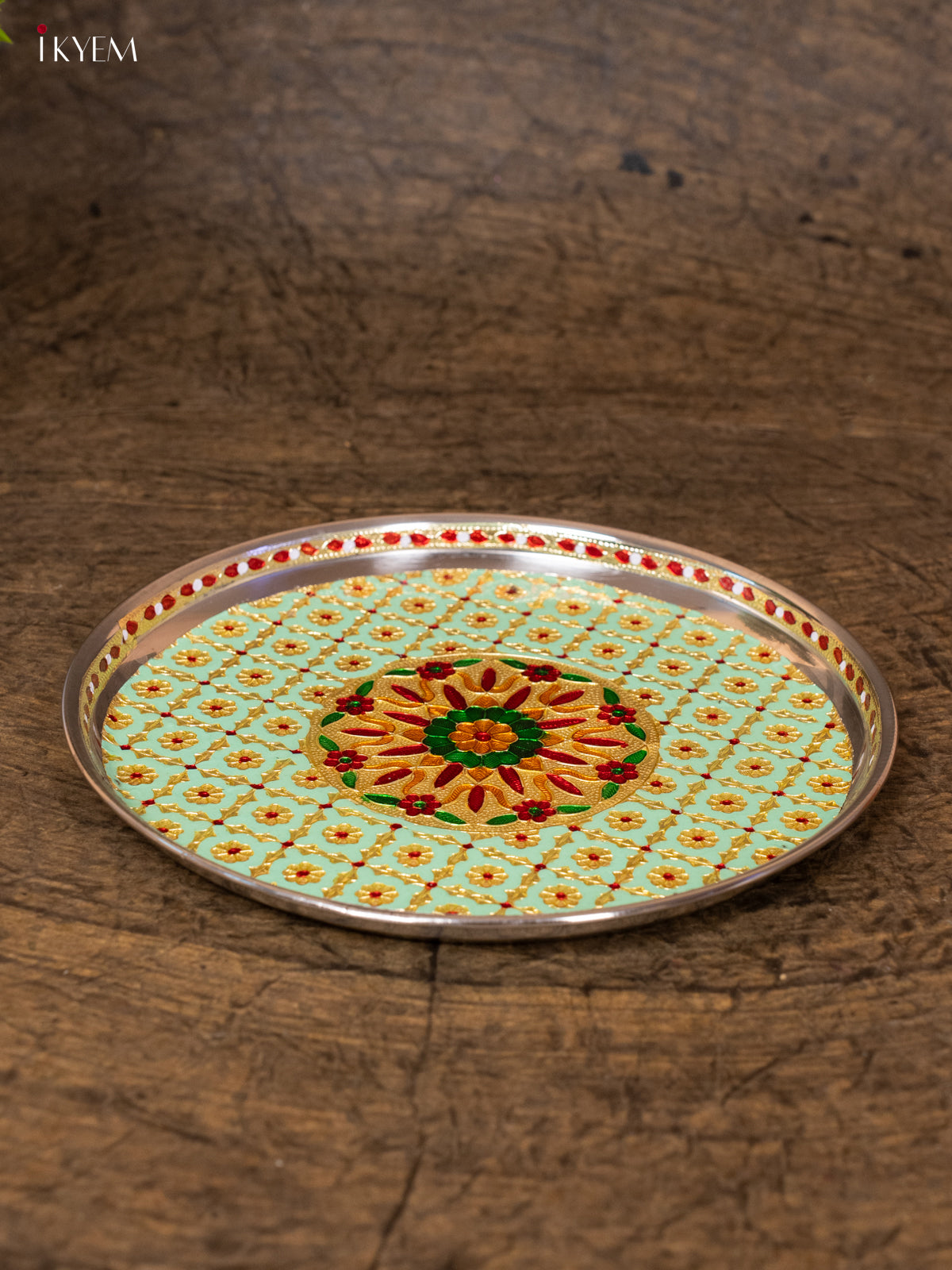 Meenakari Round Plate (11×11)- Pista Green - KB25111