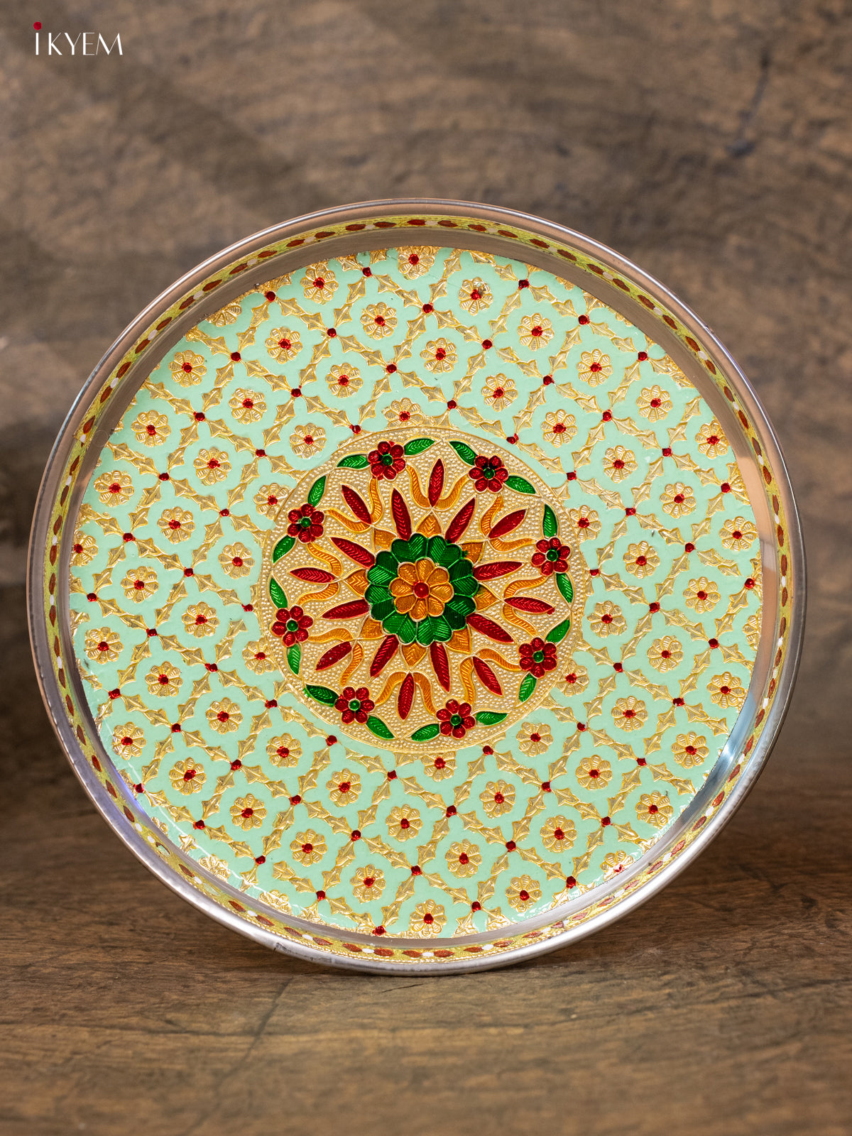 Meenakari Round Plate - 11 Inch - Pista Green - KB25111