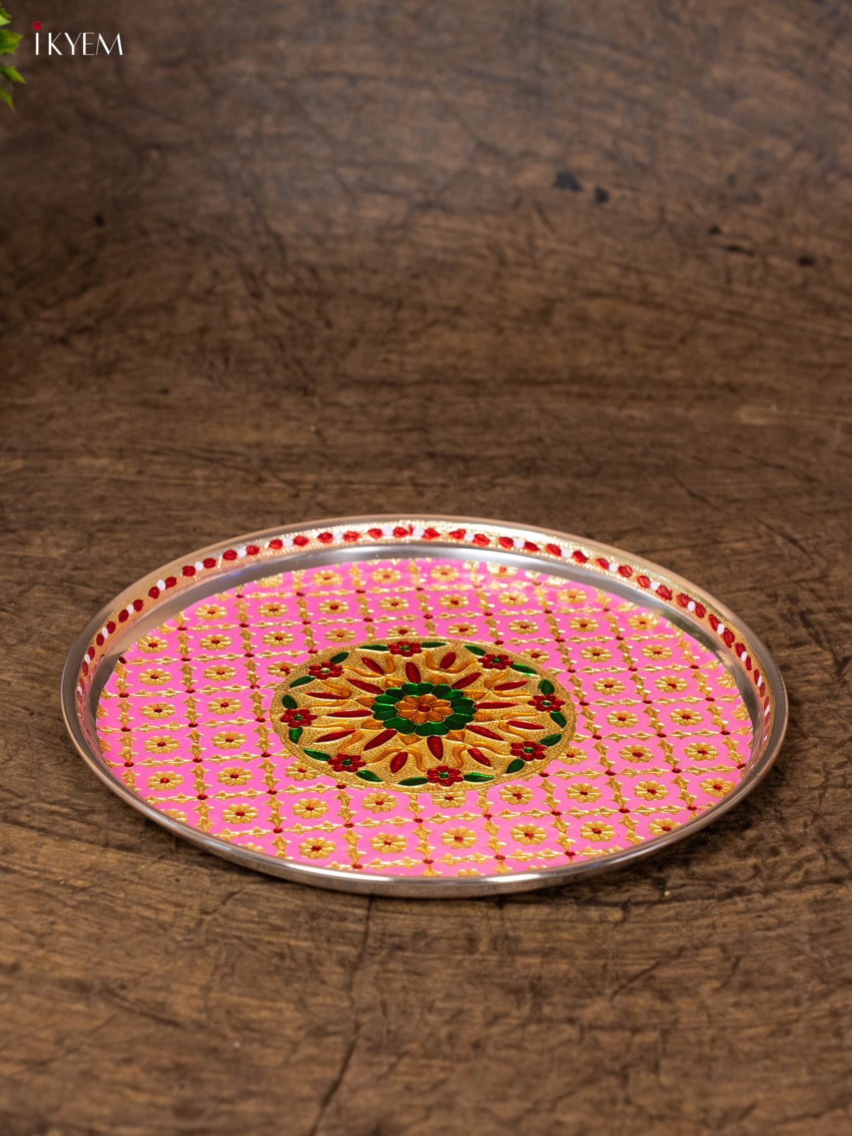 Meenakari Round Plate (11×11)- Pink - KB25112