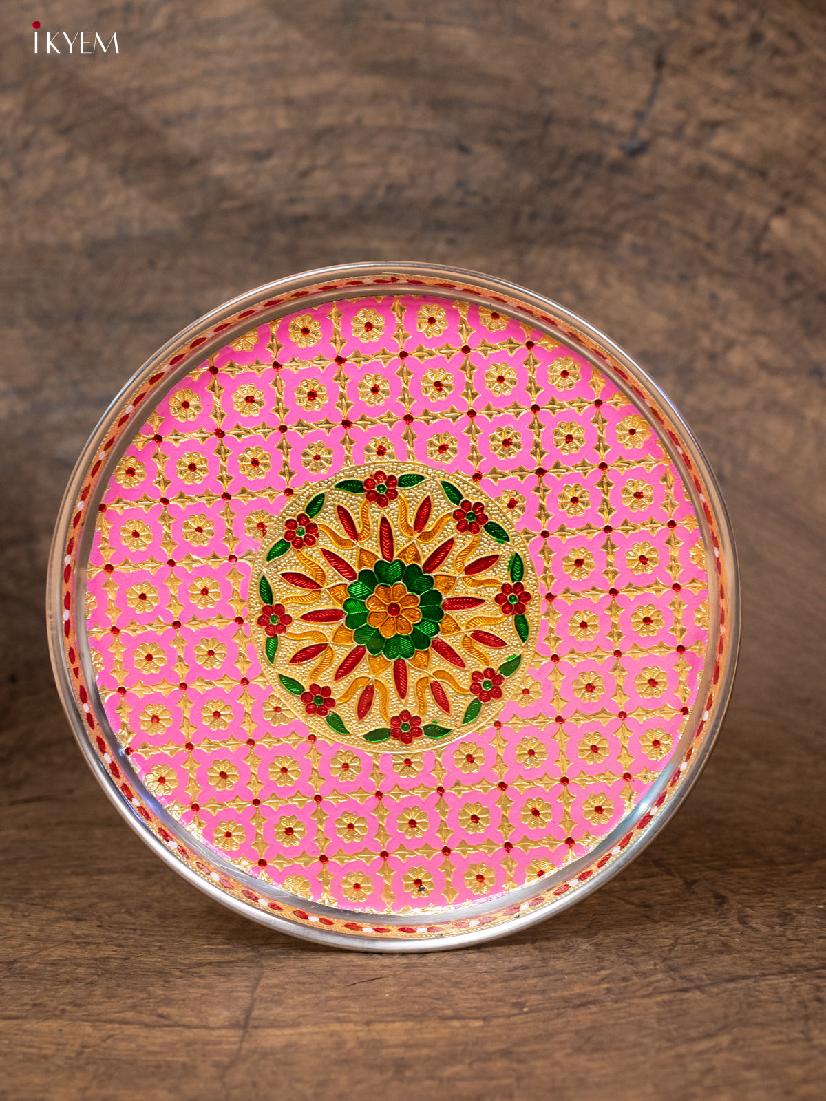 Meenakari Round Plate - 11 Inch - Pink - KB25112