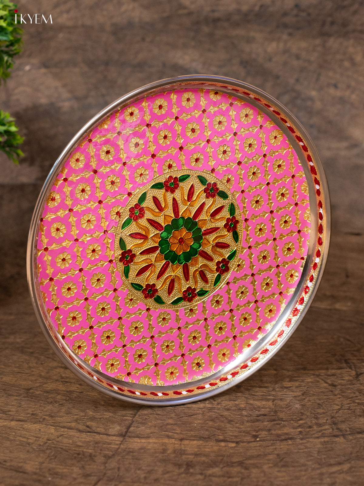 Meenakari Round Plate (11×11)- Pink - KB25112