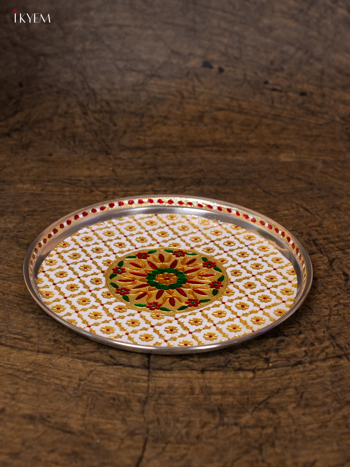 Meenakari Round Plate (11×11)- White - KB25113