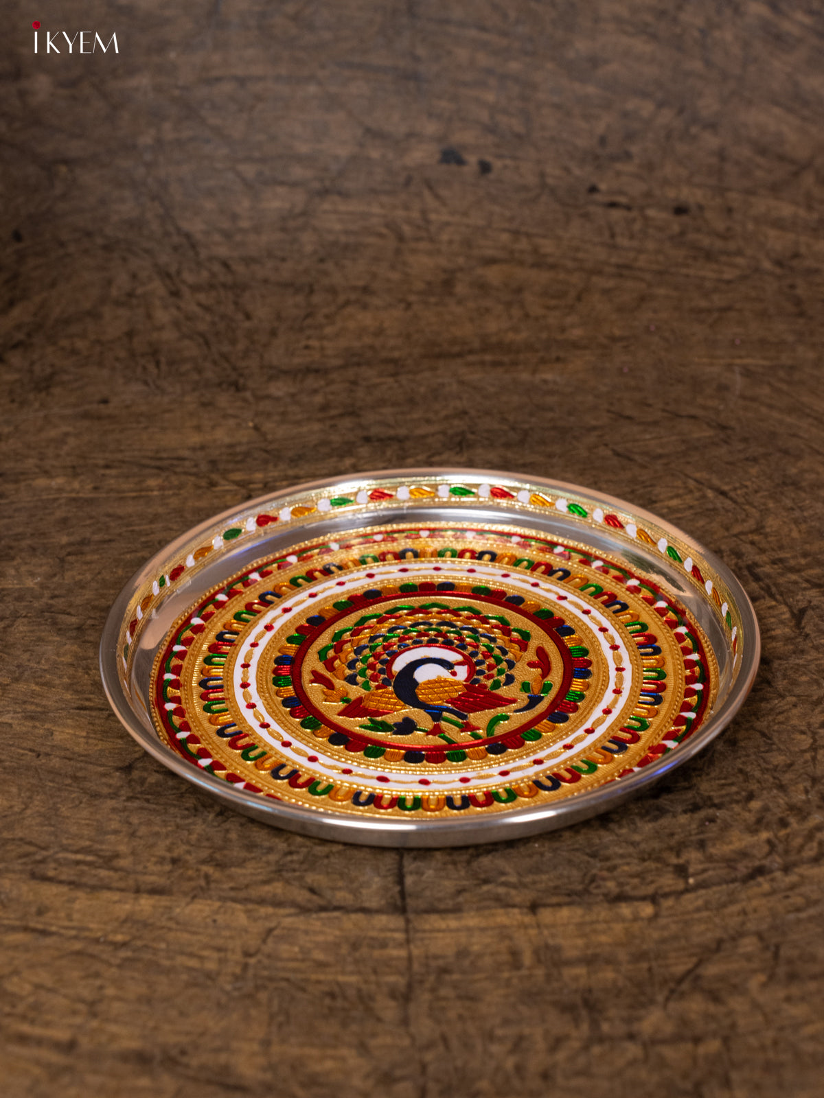 Meenakari Round Plate (11×11)-Peacock - KB25114