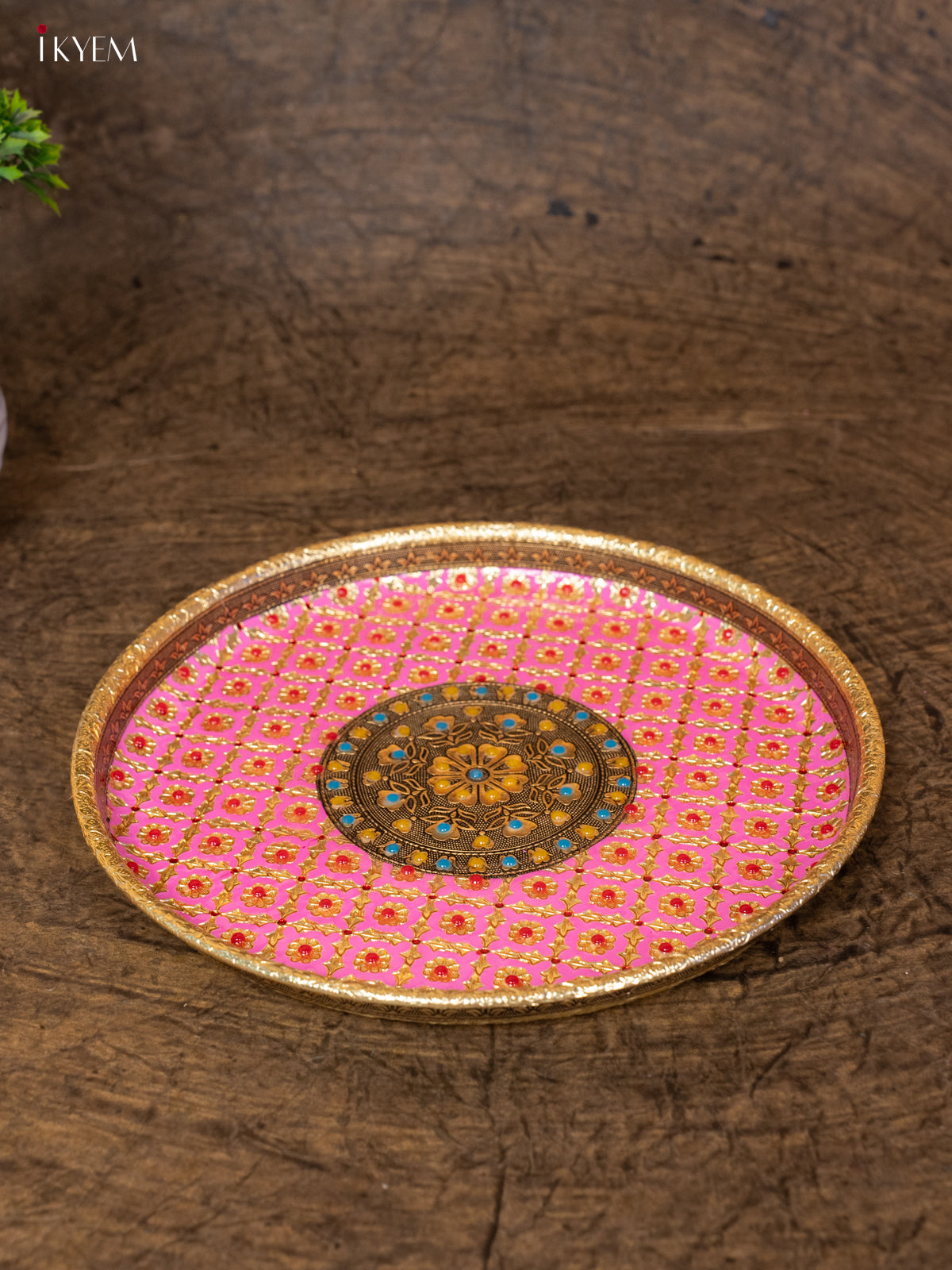 Meenakari Pooja Thali Set - Pink (12×12) Inch- KB25116