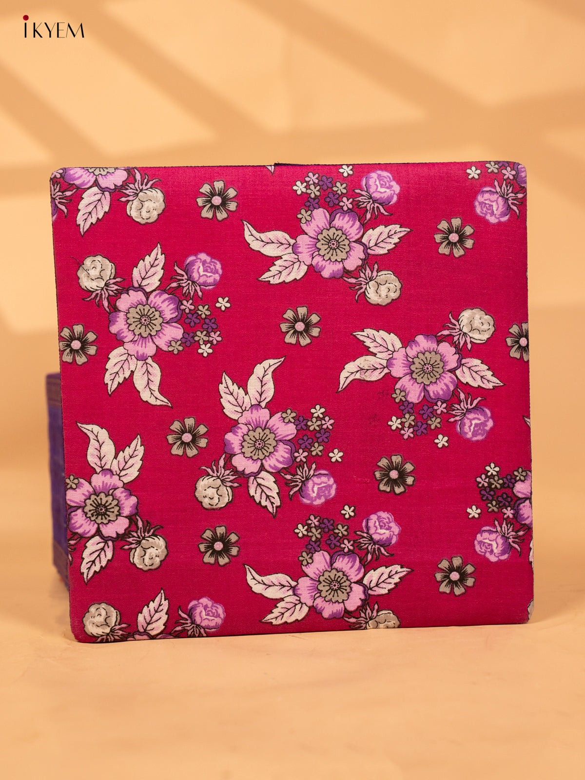 Foldable Korai Box with Kalamkari Fabric Top- Purple - KB26113