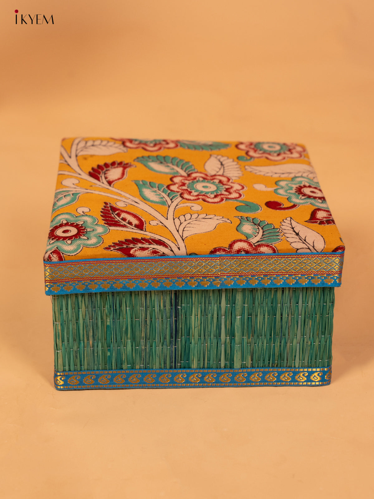 Foldable Korai Box with Kalamkari Fabric Top - Blue - KB26114