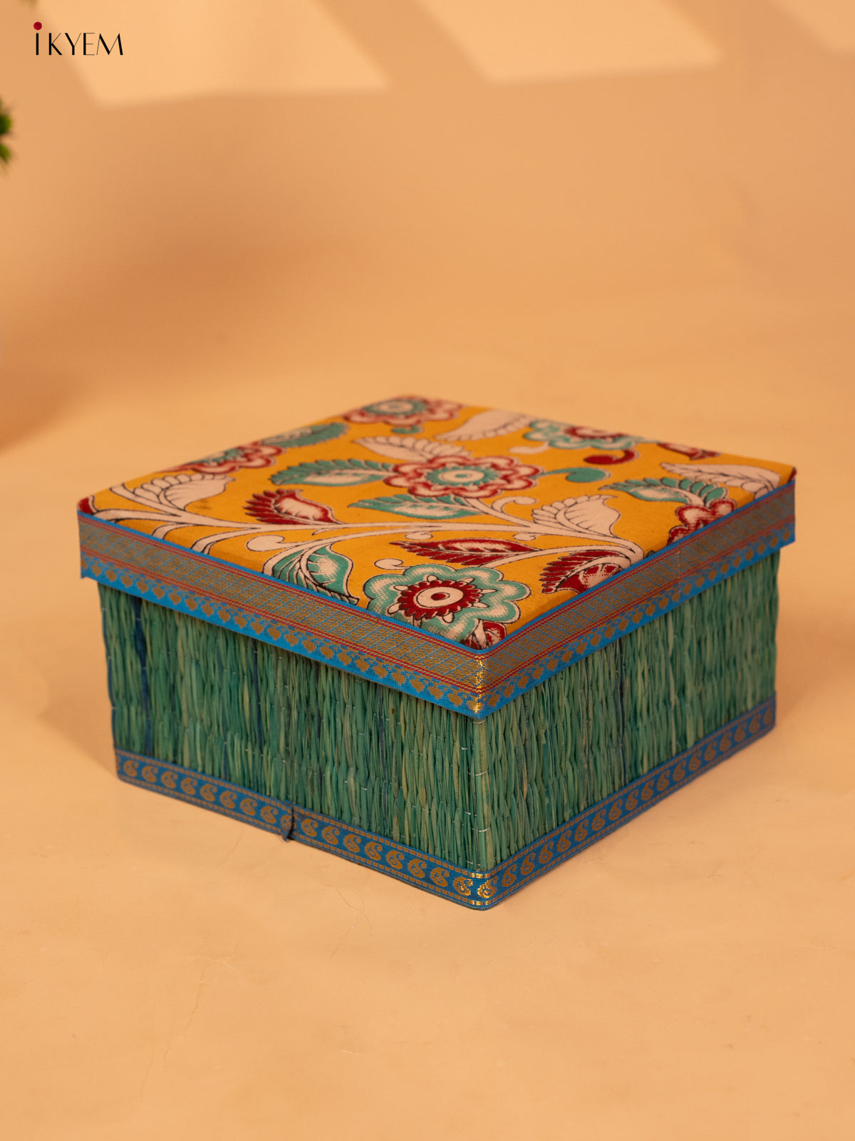 Foldable Korai Box with Kalamkari Fabric Top - Blue - KB26114