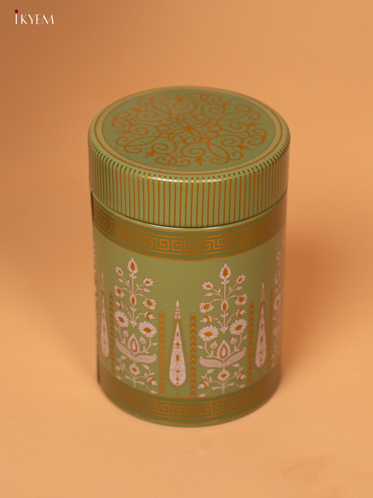 Digital Printed Dry Fruit Tin Jar Cylinder Small - Green 5 Inch- KB27116