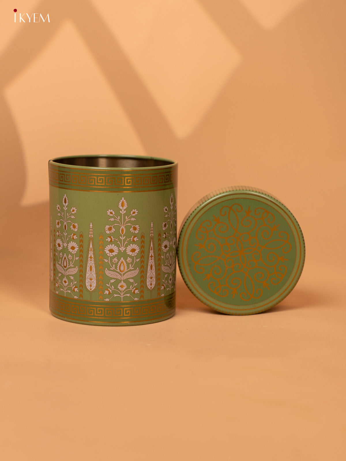 Digital Printed Dry Fruit Tin Jar Cylinder Small - Green 5 Inch- KB27116