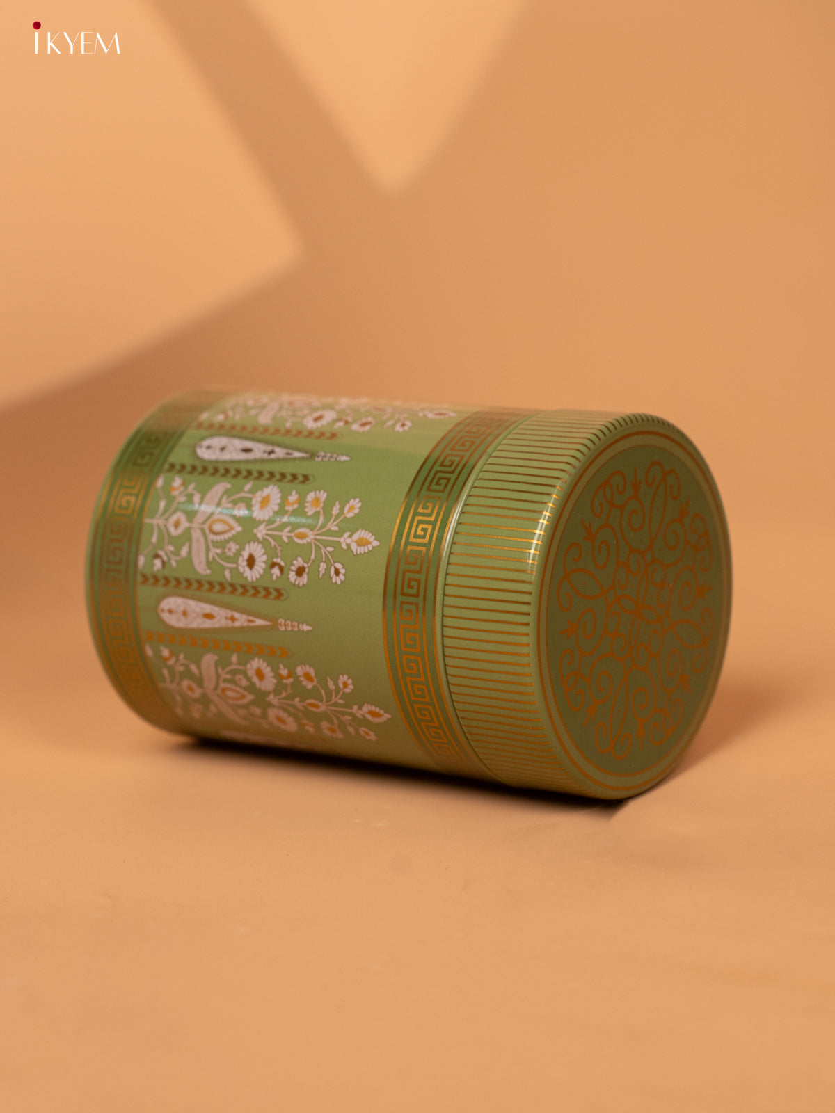 Digital Printed Dry Fruit Tin Jar Cylinder Small - Green 5 Inch- KB27116