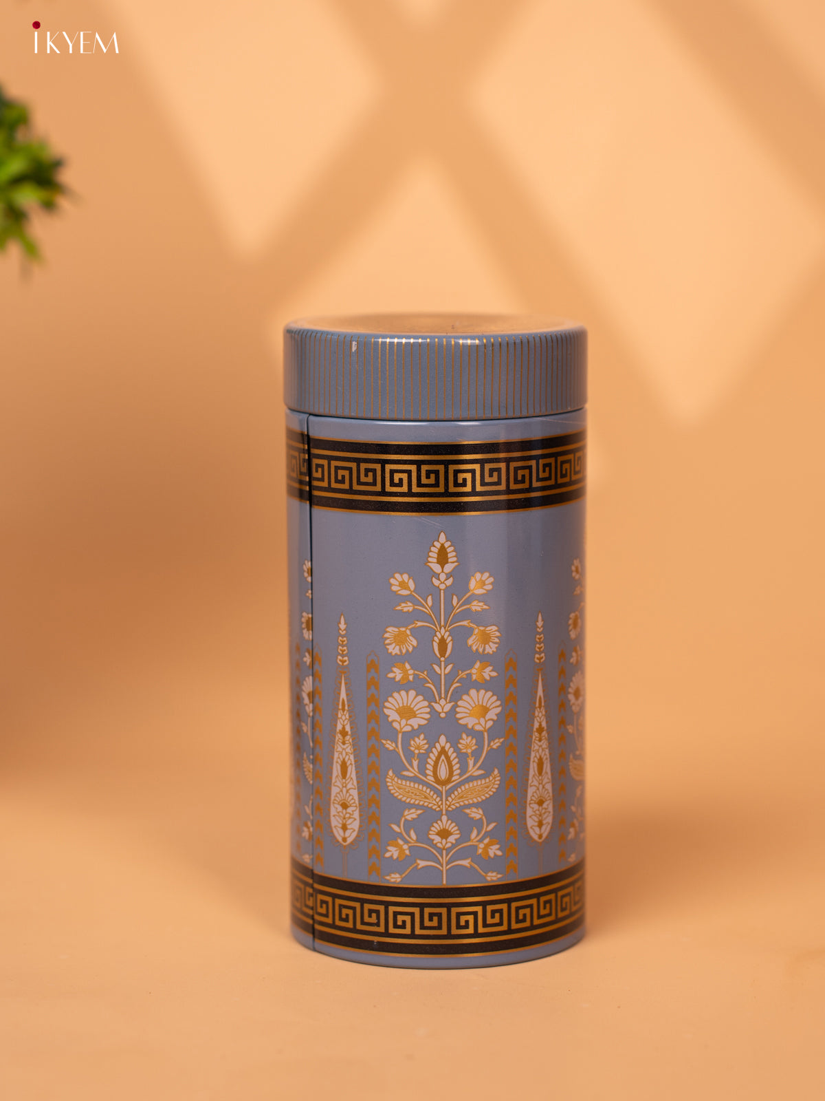 Digital Printed Dry Fruit Tin Jar Cylinder Big - Blue 6 Inch - KB27117