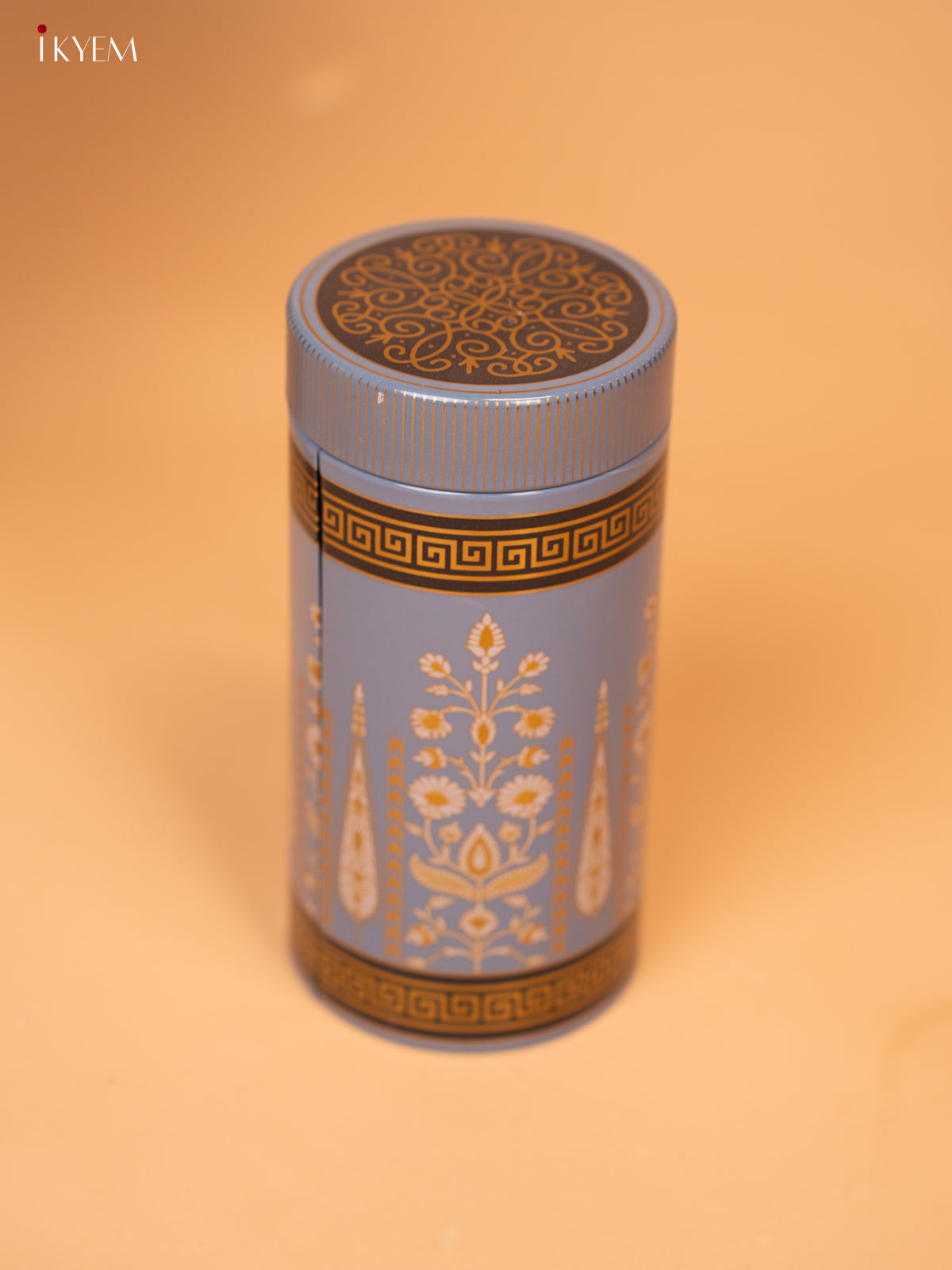 Digital Printed Dry Fruit Tin Jar Cylinder Big - Blue 6 Inch - KB27117