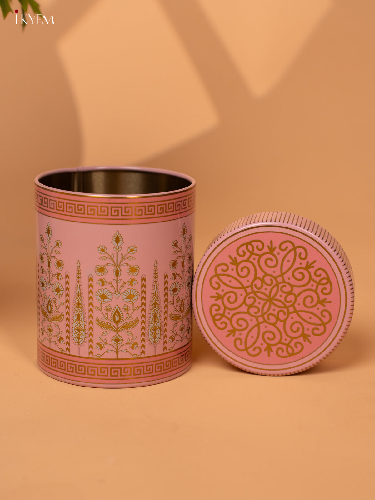 Digital Printed Dry Fruit Tin Jar Cylinder Small - Pink 5 Inch- KB27121