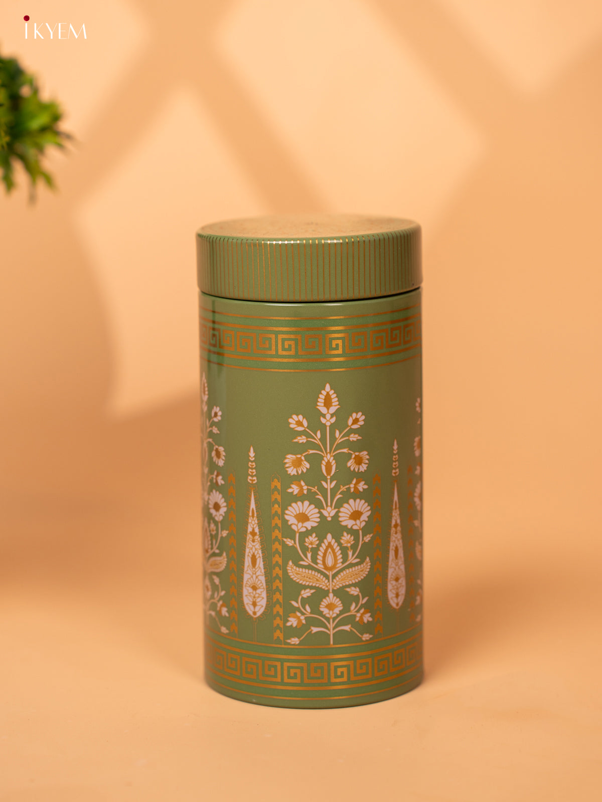 Digital Printed Dry Fruit Tin Jar Cylinder Big - Green 6 Inch- KB27123