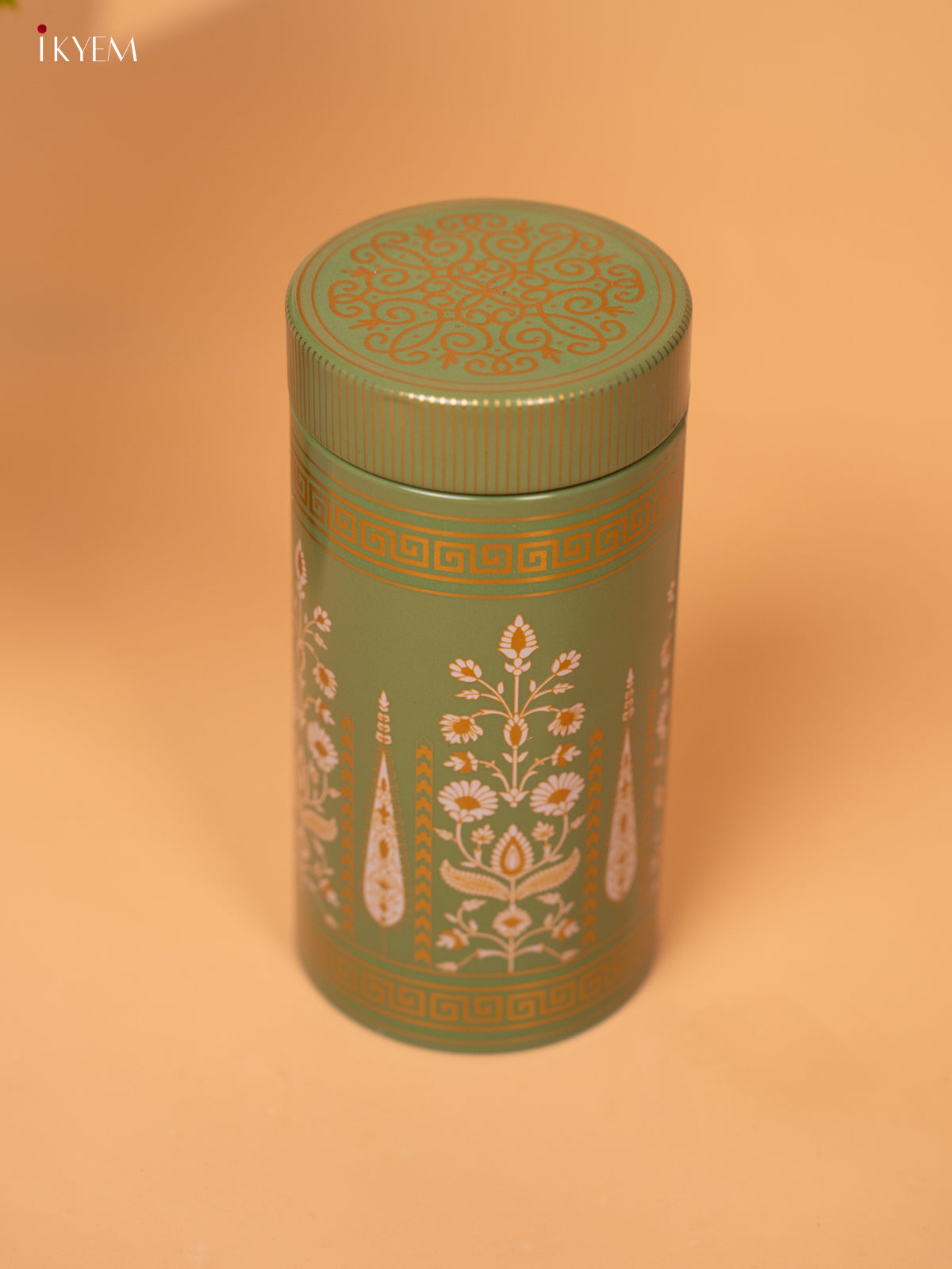 Digital Printed Dry Fruit Tin Jar Cylinder Big - Green 6 Inch- KB27123