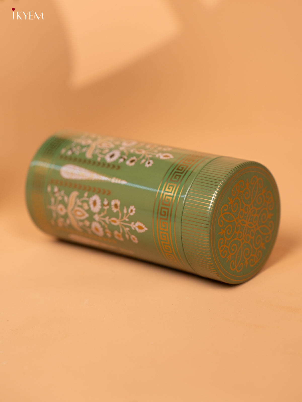 Digital Printed Dry Fruit Tin Jar Cylinder Big - Green 6 Inch- KB27123