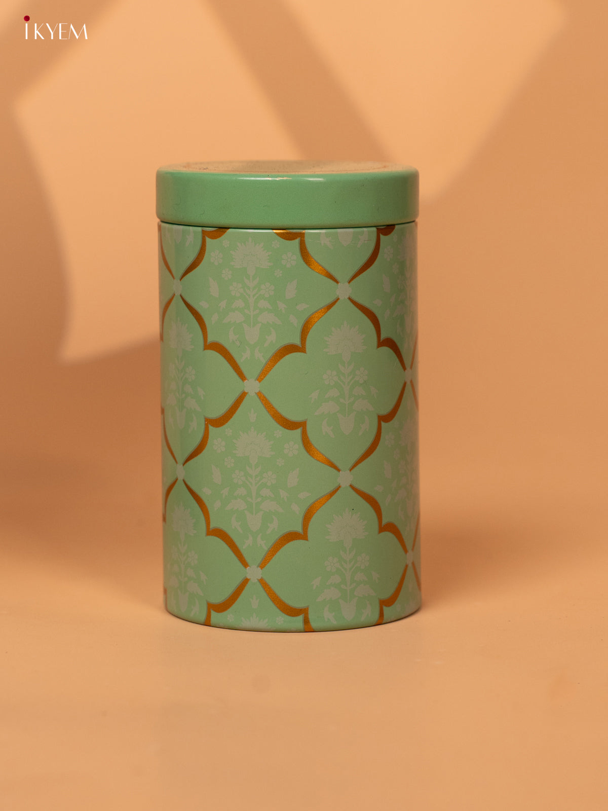 Digital Printed Dry Fruit Tin Jar Cylinder - Green 5 Inch- KB27125