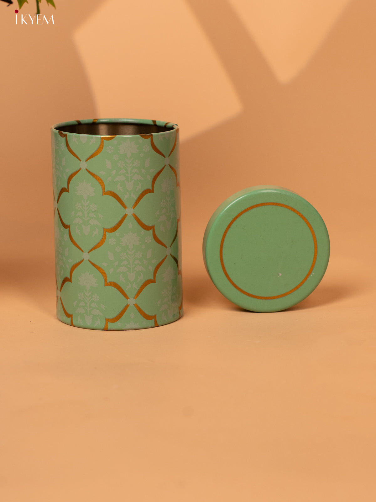 Digital Printed Dry Fruit Tin Jar Cylinder - Green 5 Inch- KB27125