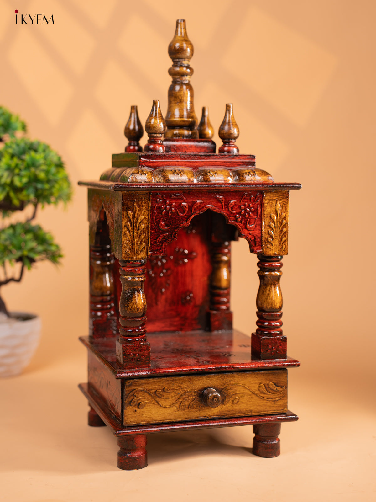 Hand Painted Wooden Pooja Mandir/Mandapam with Drawer-19 inch -KC01112