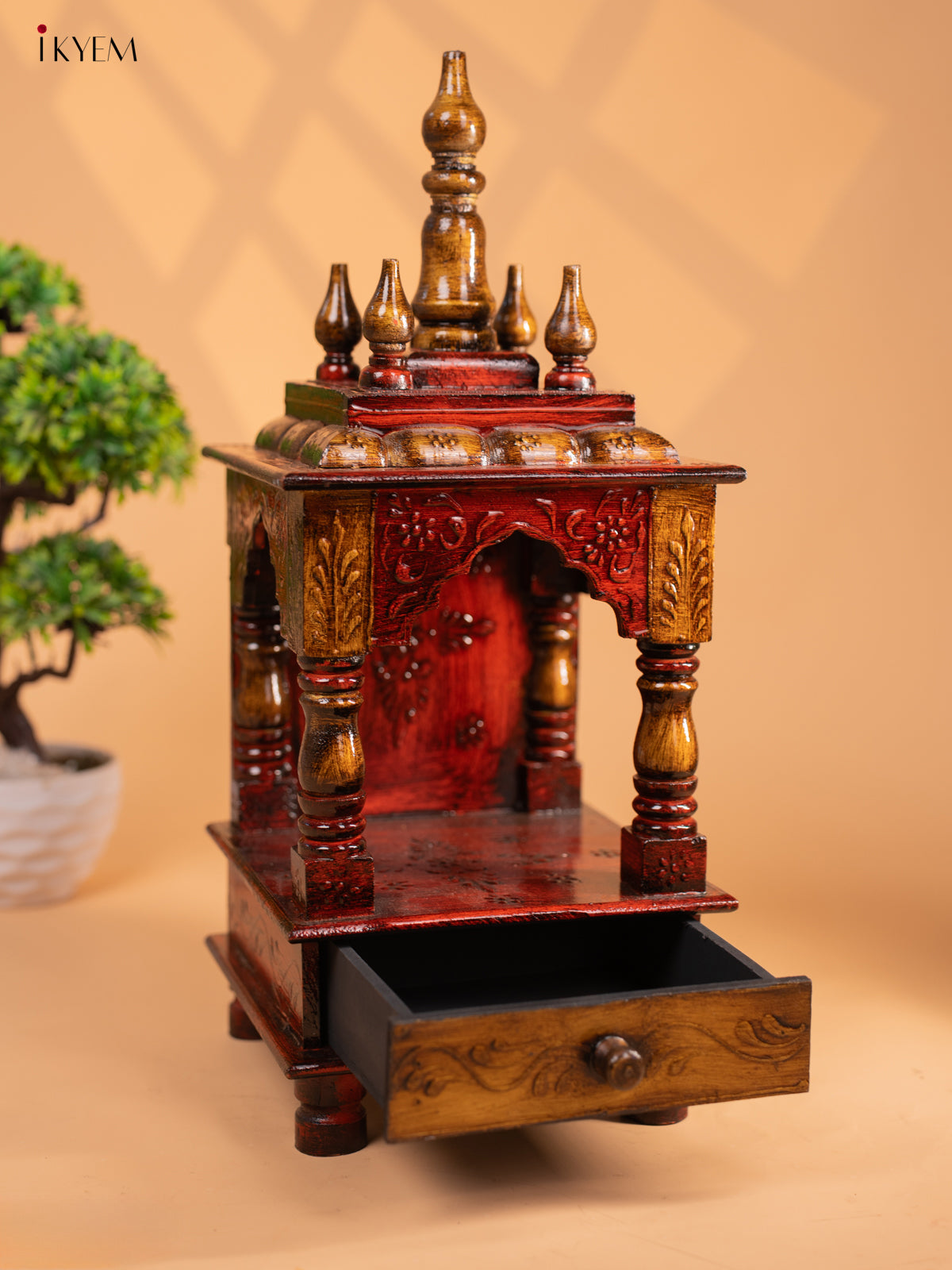 Hand Painted Wooden Pooja Mandir/Mandapam with Drawer-19 inch -KC01112