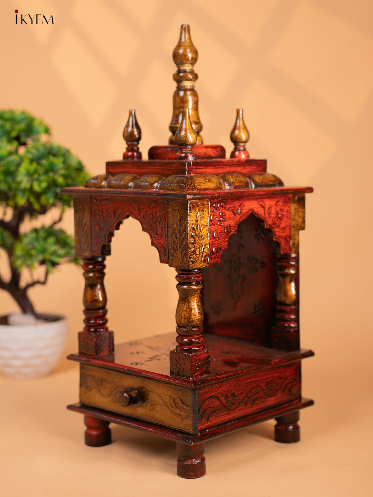 Hand Painted Wooden Pooja Mandir/Mandapam with Drawer-19 inch -KC01112