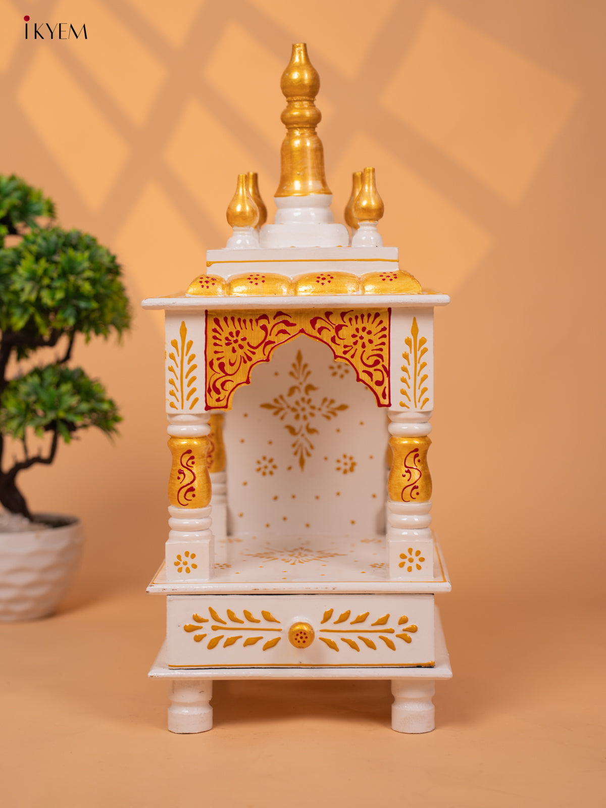 Hand Painted Wooden Pooja Mandir/Mandapam with Drawer - 19 Inch-KC01113