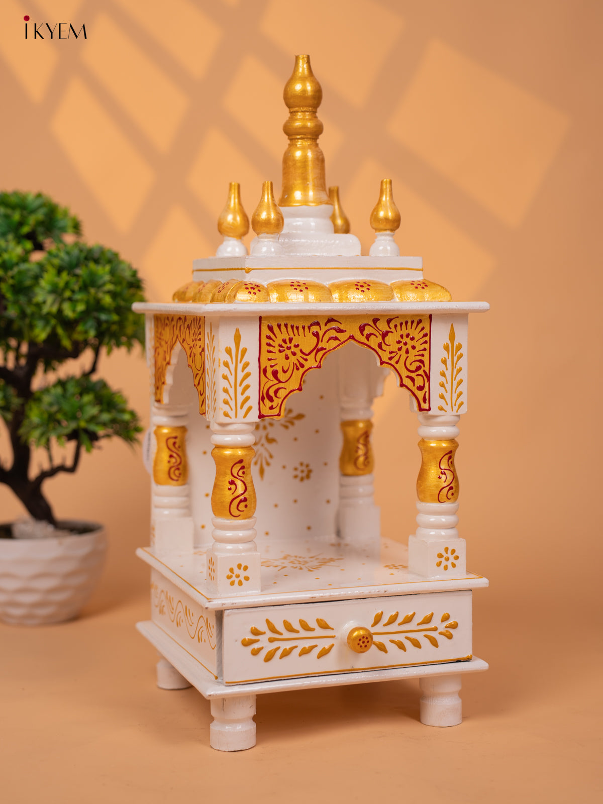 Hand Painted Wooden Pooja Mandir/Mandapam with Drawer 19 Inch-KC01113