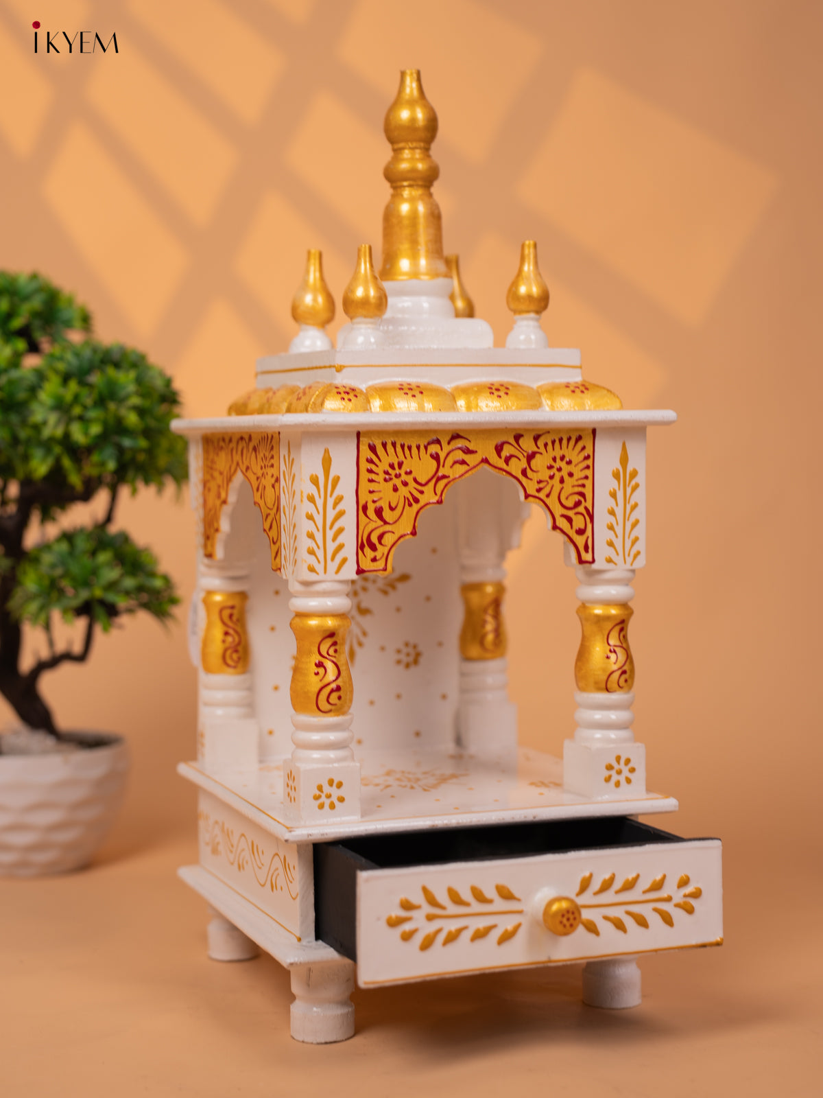 Hand Painted Wooden Pooja Mandir/Mandapam with Drawer 19 Inch-KC01113