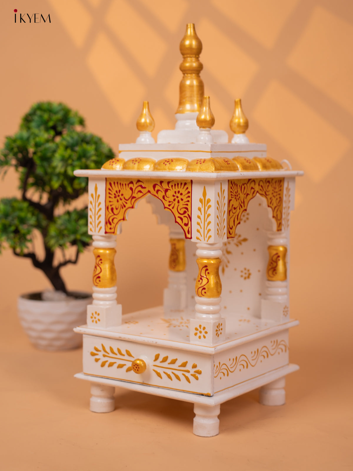 Hand Painted Wooden Pooja Mandir/Mandapam with Drawer 19 Inch-KC01113