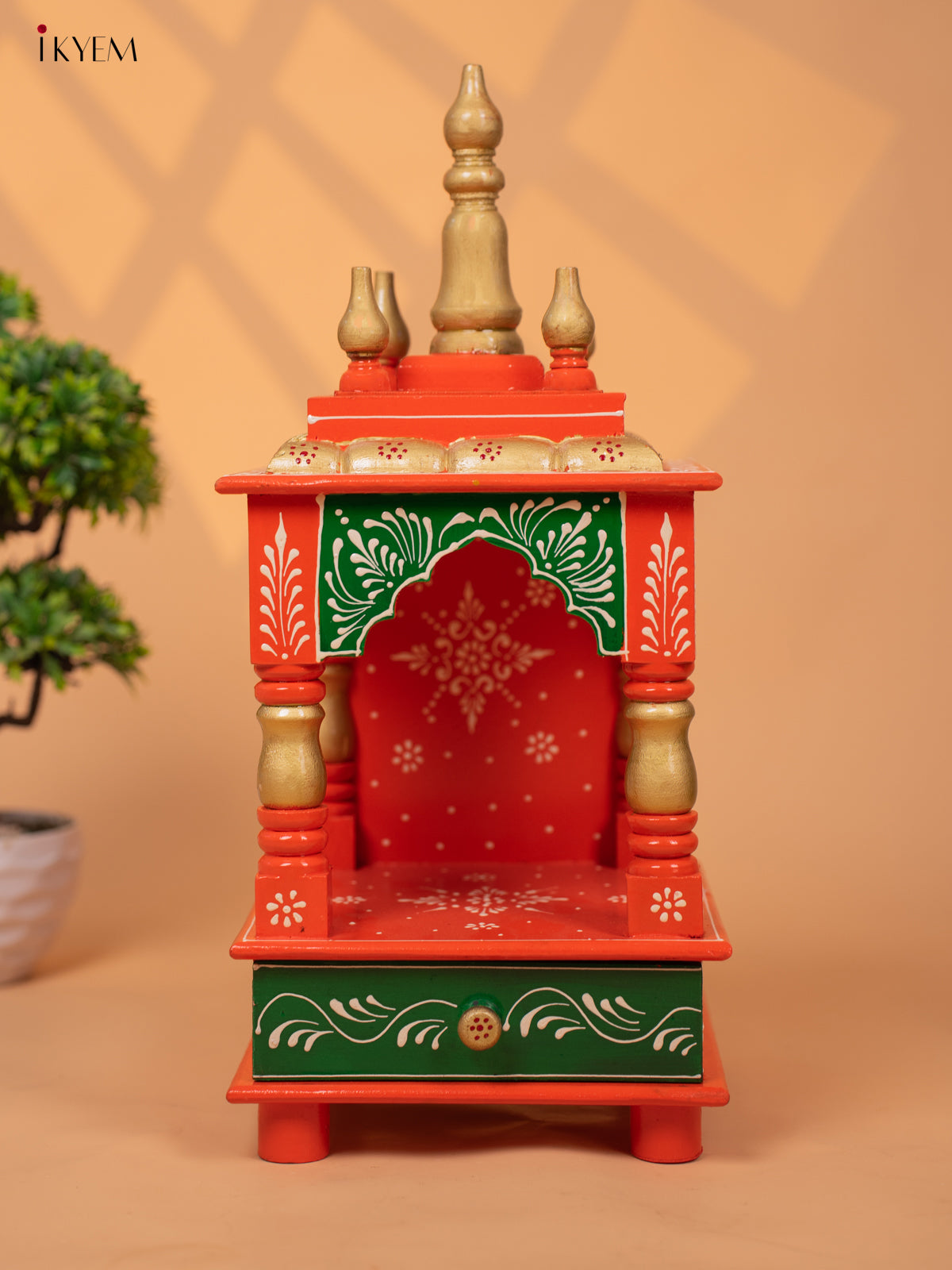 Hand Painted Wooden Pooja Mandir/Mandapam with Drawer - 19 Inch -KC01114