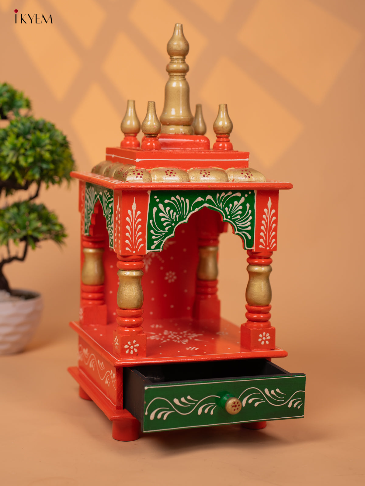 Hand Painted Wooden Pooja Mandir/Mandapam with Drawer 19 Inch -KC01114