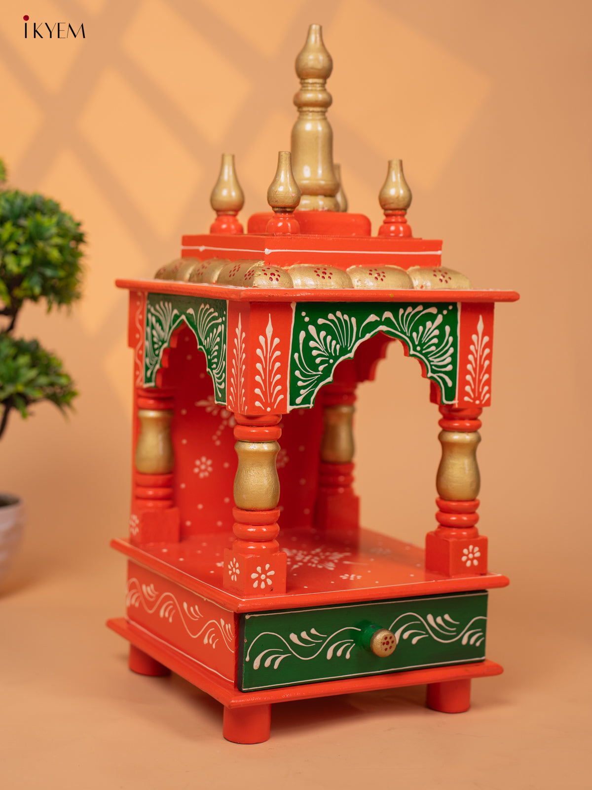 Hand Painted Wooden Pooja Mandir/Mandapam with Drawer - 19 Inch -KC01114